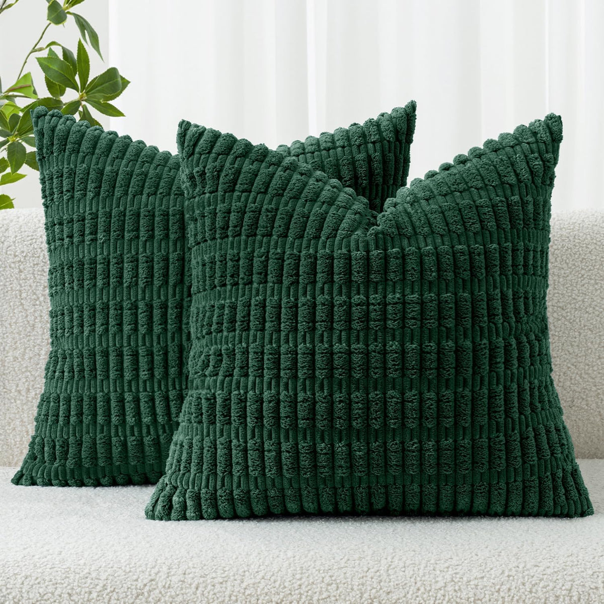 MIULEE Corduroy Decorative Throw Pillow Covers 18x18 Cream White Pack of 2 | Soft Boho Striped Pillow Covers Modern Farmhouse Home Decor For Sofa Living Room Couch Bed