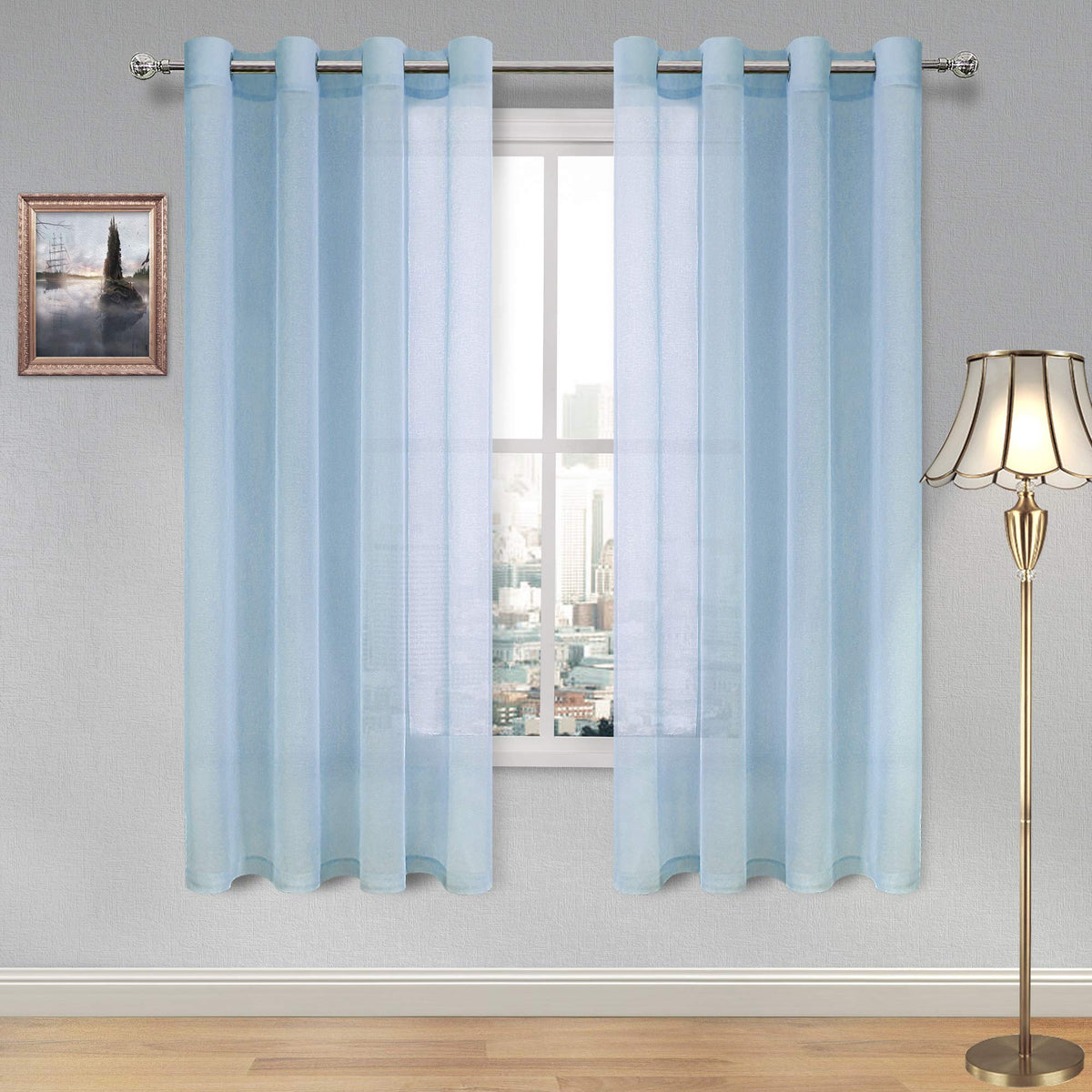 DWCN White Sheer Curtains Linen Look Semi Transparent Voile Grommet White Curtains for Living Dining Room Drapes 52 x 84 Inch Long, Set of 2 Panels