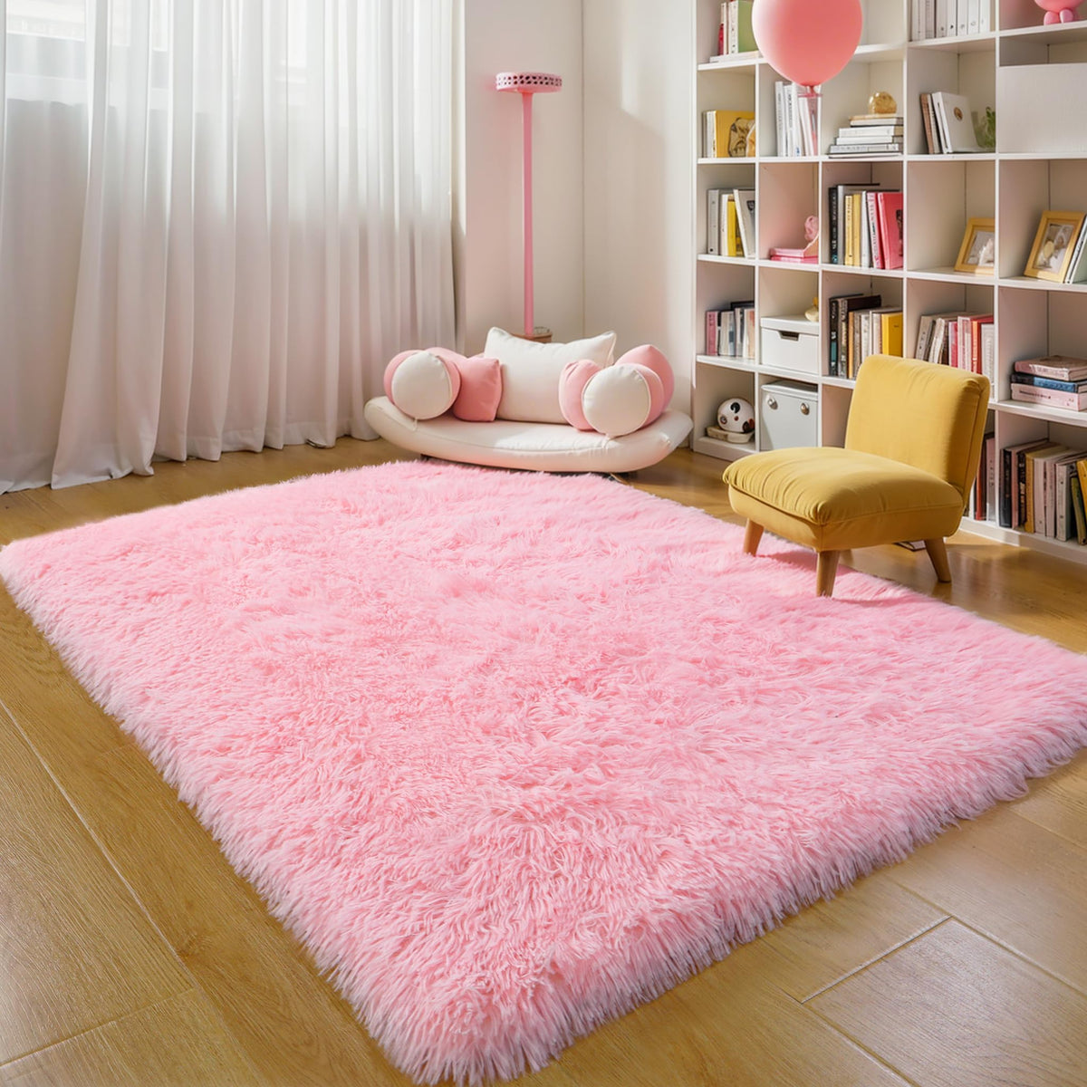 Pink Fluffy 4x6 Area Rugs for Bedroom Girls, Plush Washable Carpet | Area Rug for Kids Room, Nursery, Dorm Room, Non Slip Shaggy Floor Carpet