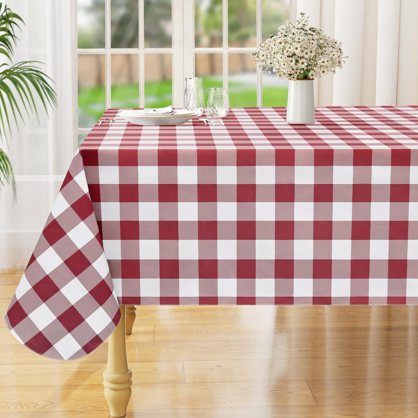 Rectangle Waterproof Vinyl Table Cloth, Buffalo Flannel Backed Tablecloth, Wipeable Plastic Table Cover for Dinner, Kitchen, Outdoor (60" x 84", Black and White)