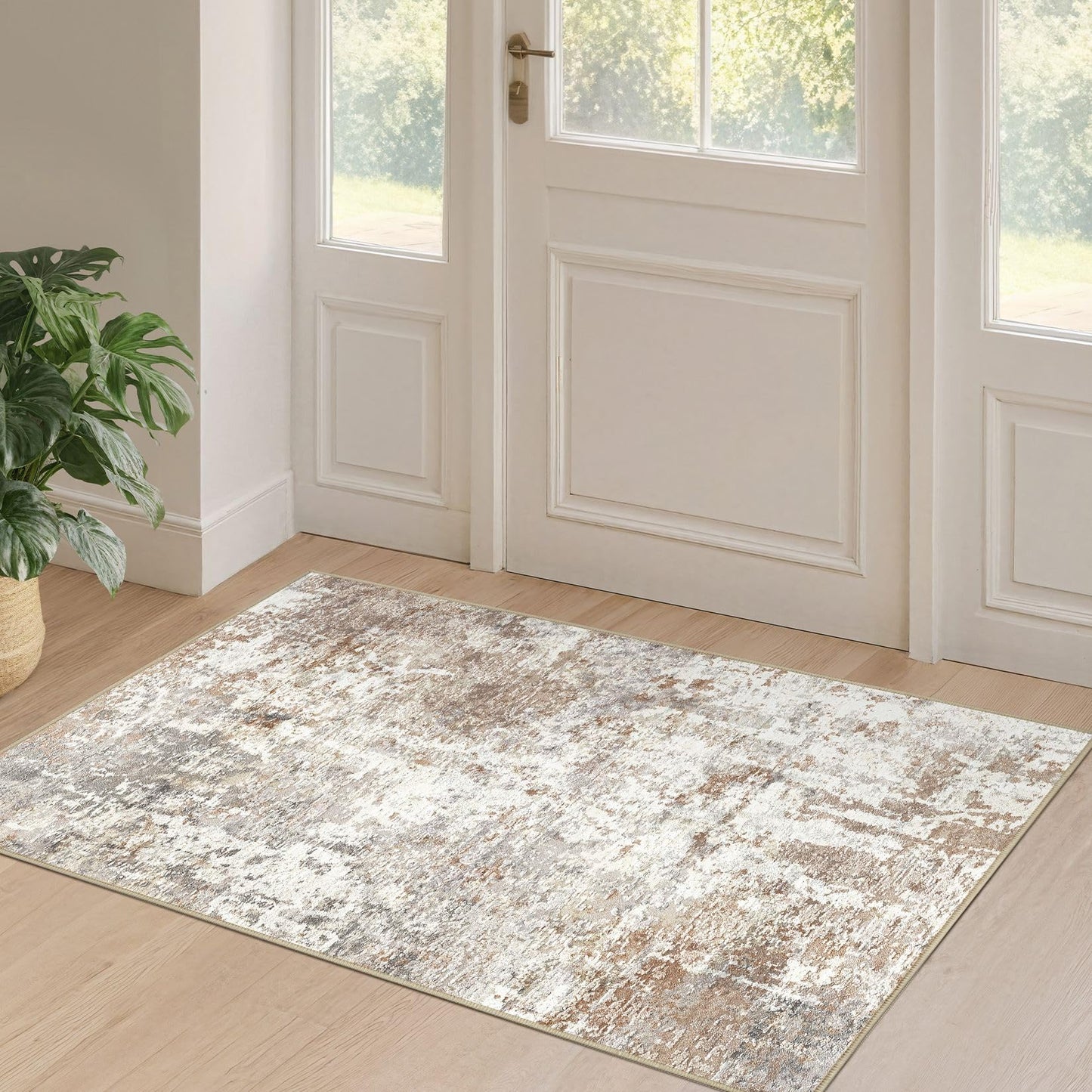 LOONGRUG Area Rug 5x7 Washable Neutral Modern Abstract Living Room Rugs | Soft Stain Resistant Non-Slip Indoor Carpet for Bedroom Nursery Playroom Dining Room Office Dorm Home