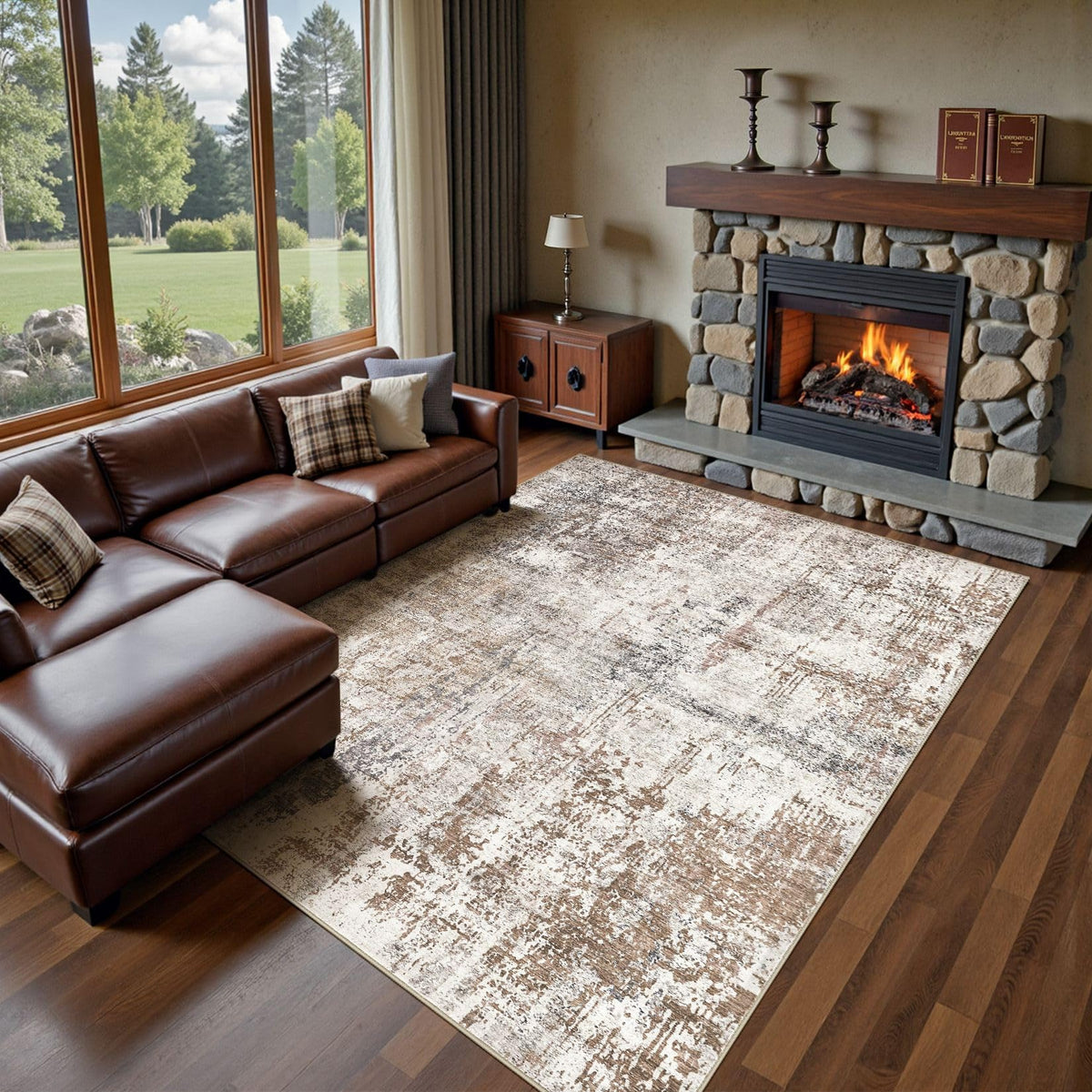 UERMEI 9x12 Area Rug Living Room Rugs - Washable Neutral Modern Abstract Soft Thin Large Rug Indoor Floor No Slip Rug Carpet for Bedroom Under Dining Table Home Office Decor - Brown Grey