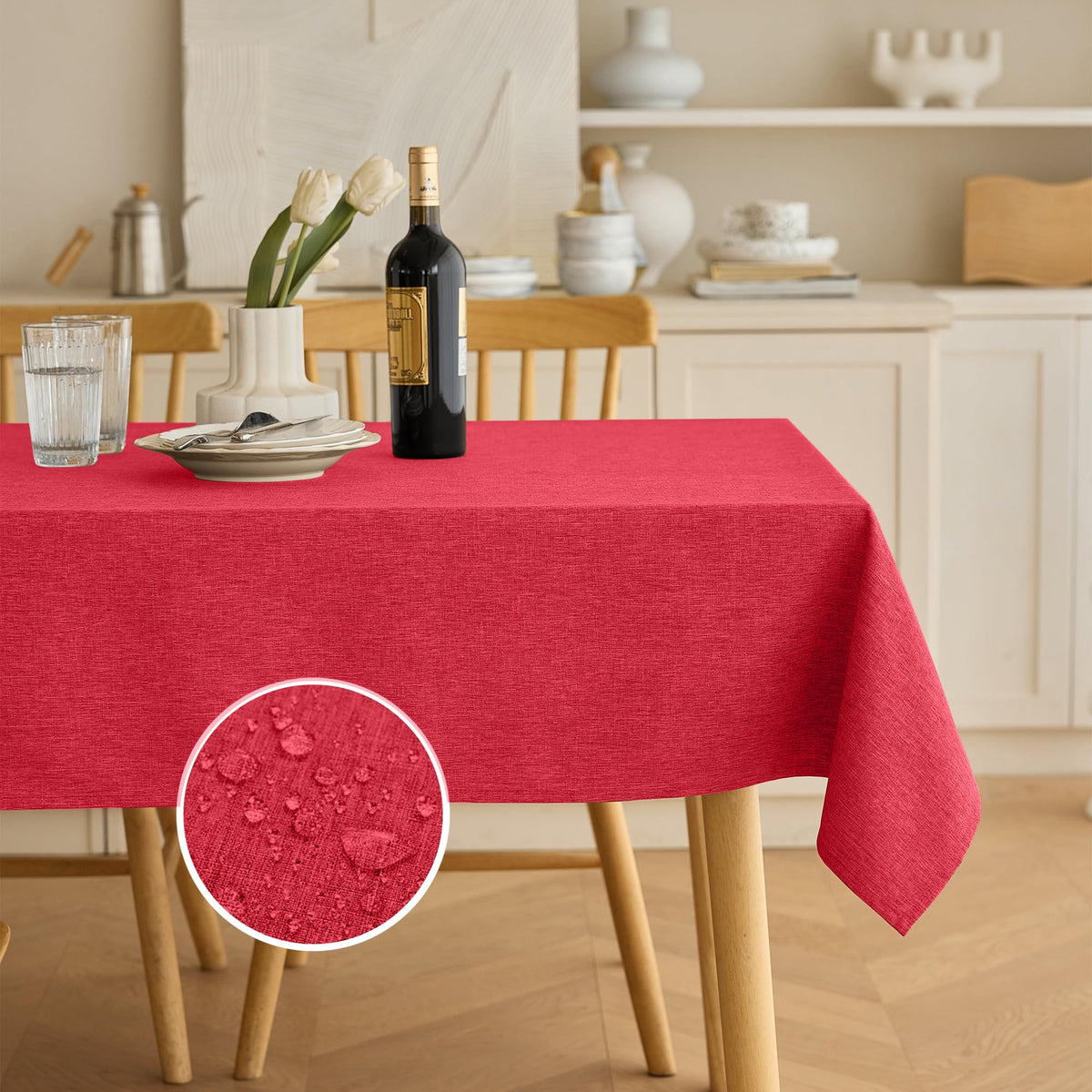 Decorelia Faux Linen Round Tablecloths 60 inch, Waterproof Decorative Washable Texture Rustic Circle Table Cloth Cover for Dining Kitchen Party Farmhouse Outdoor(Round (2-4 Seats),Sage Green)