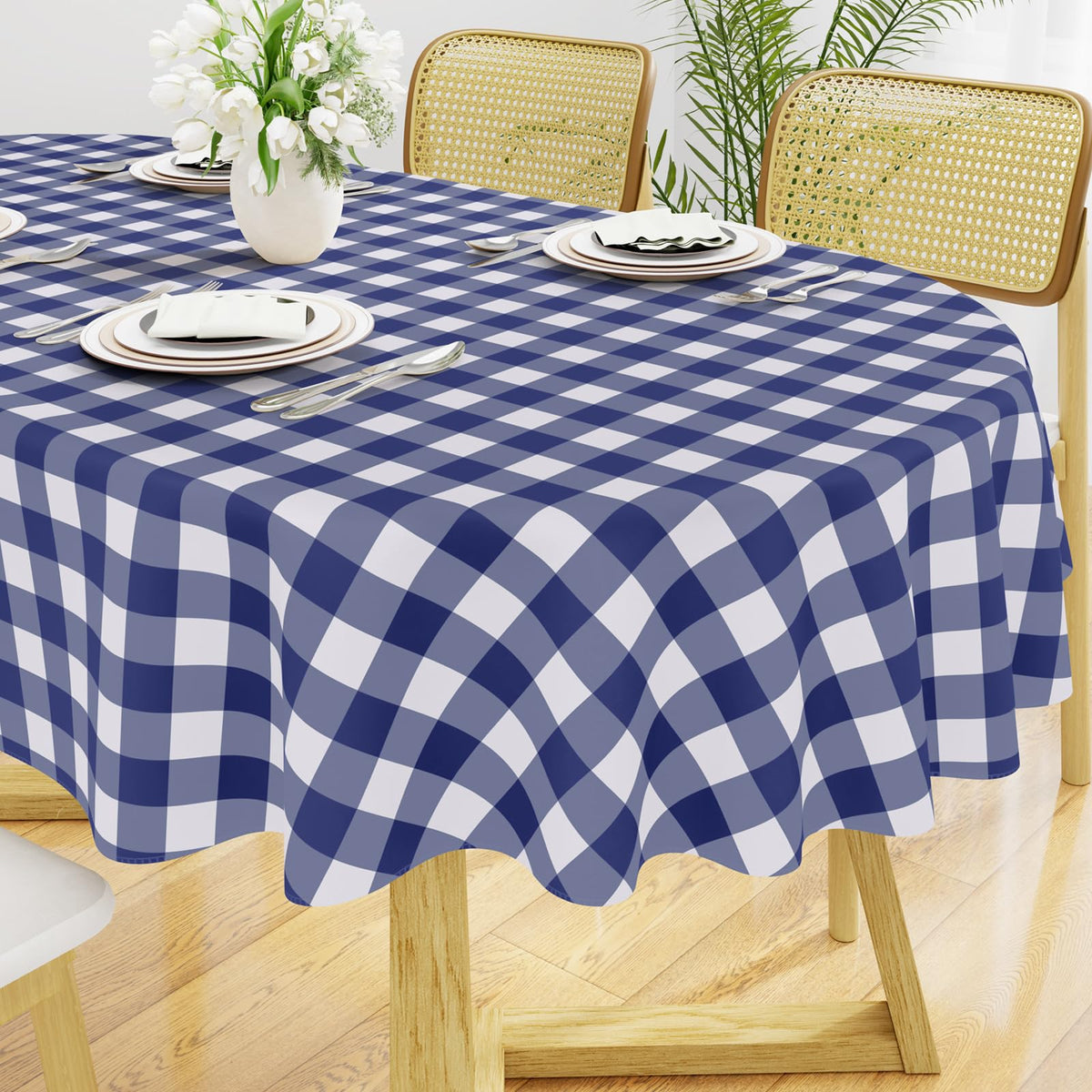 Smiry Picnic Table Cloth, Vinyl Tablecloths with Flannel Backing, 60"x84" | Waterproof Rectangle Table Cloth, Wipeable Buffalo Plaid Table Cover for Indoor and Outdoor (Khaki & White)