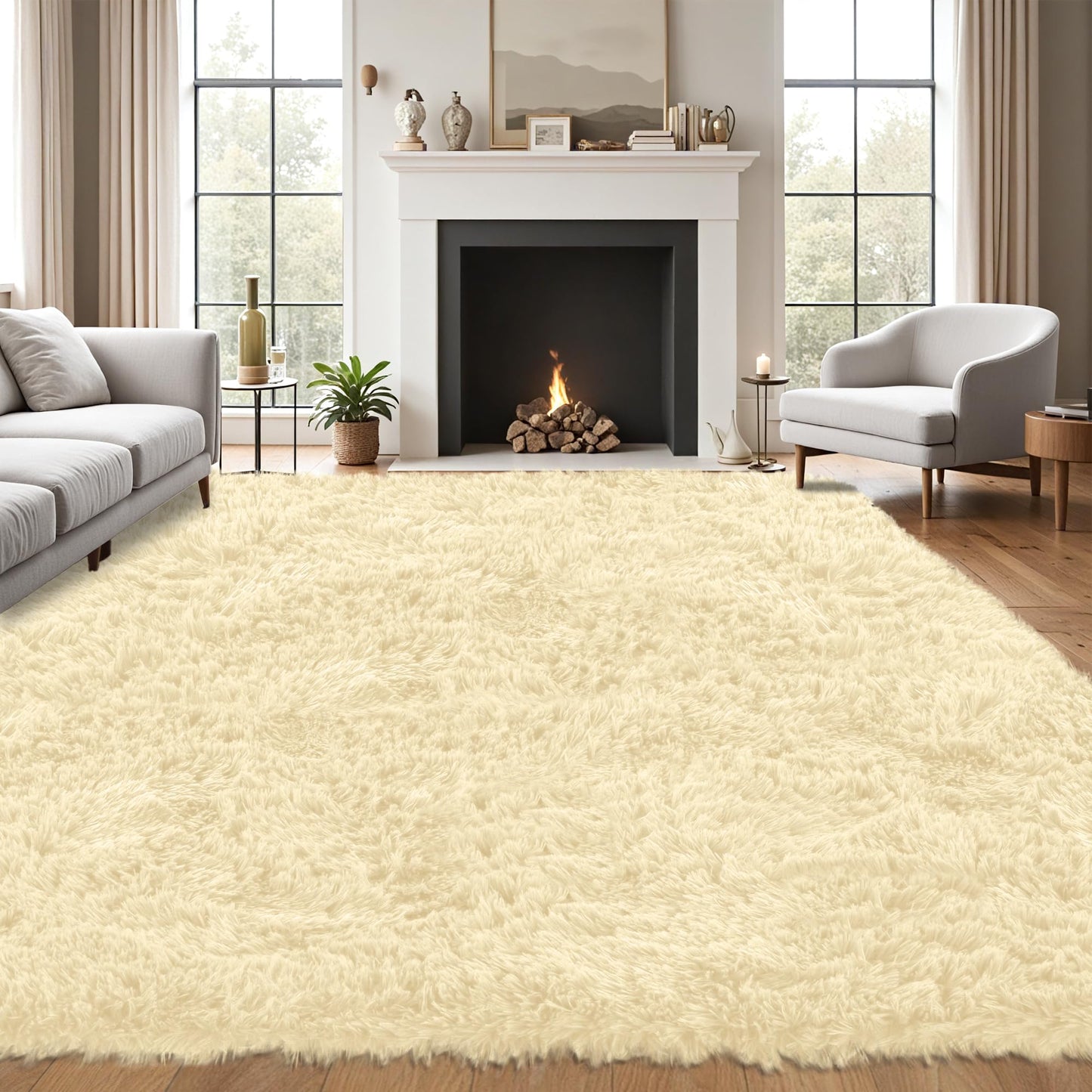 8x10 Area Rug for Living Room,Black Fluffy Shag Non-Slip Bedroom Rugs | Ultra Soft Large Fuzzy Plush Indoor Carpet，Washable Rugs for Bedroom Kids Nursery Office Dorm Modern Decor