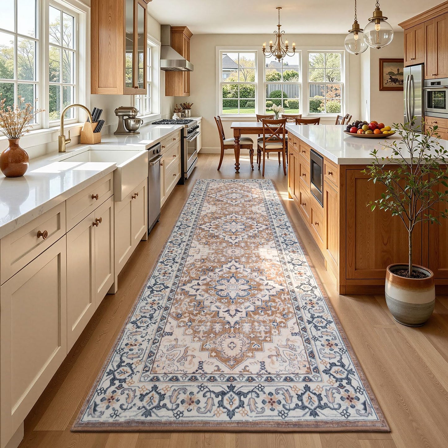 Lofus 5x7 Area Rugs for Living Room Bedroom, Soft Boho Carpet Floral Brown | High-Power Vacuuming, Non-Slip, Low Pile, Stain & Water Repellent, Soft, Skin-Friendly, for Kitchen Entryway Office