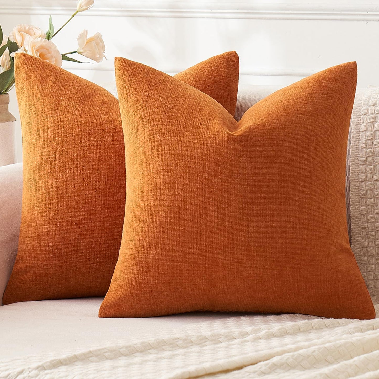 MIULEE Olive Green Chenille Couch Throw Pillow Covers, 18x18 | Set of 2, Soft Modern Farmhouse Style, Decorative Pillowcases for Sofa Living Room Bed, Home Decor
