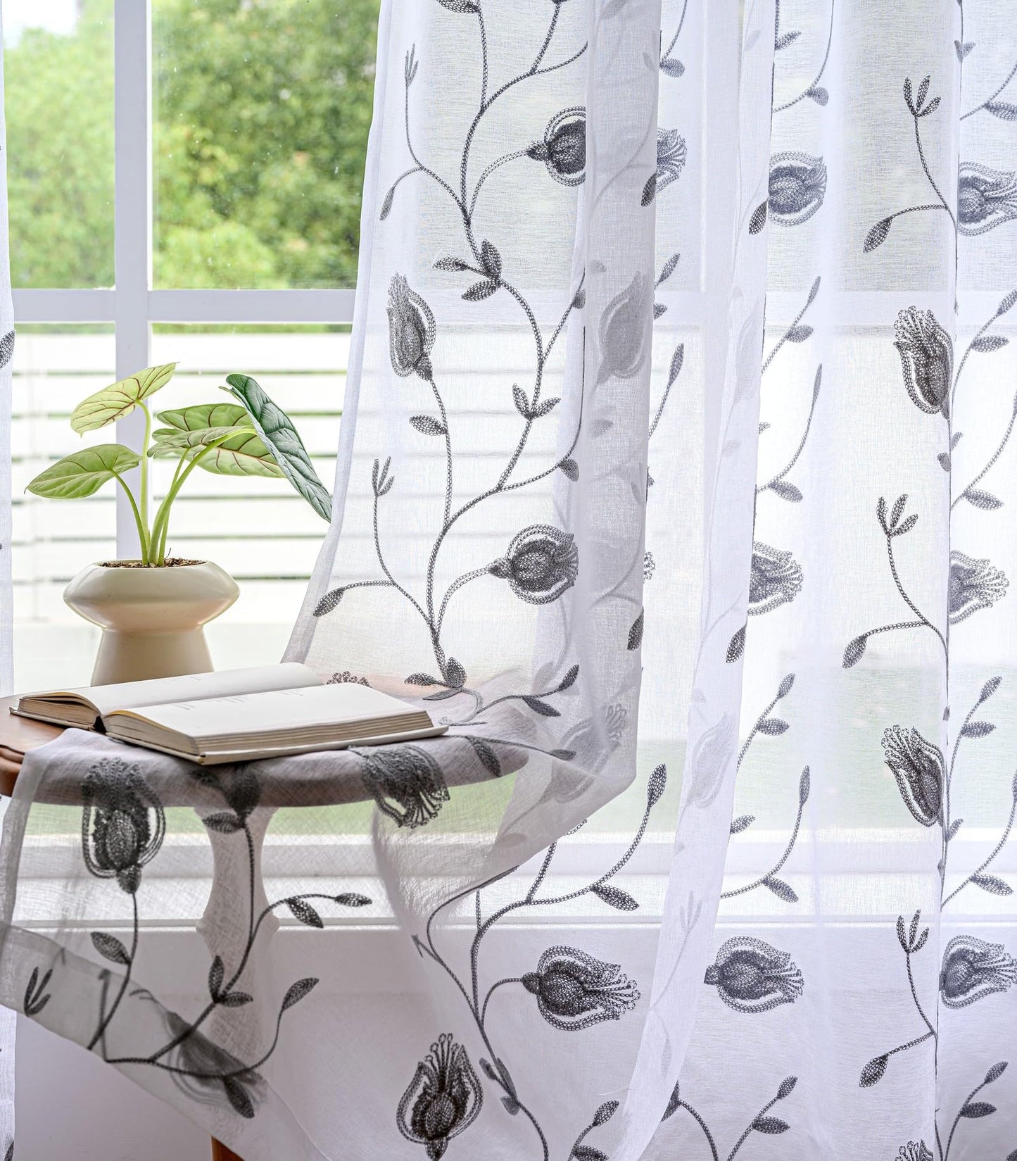 MYSTIC-HOME Sheer Curtains White 63 Inch Length, Rod Pocket Voile Drapes for Living Room, Bedroom, Window Treatments Semi Crinkle Curtain Panels for Yard, Patio, Villa, Parlor, Set of 2, 52"x 63"