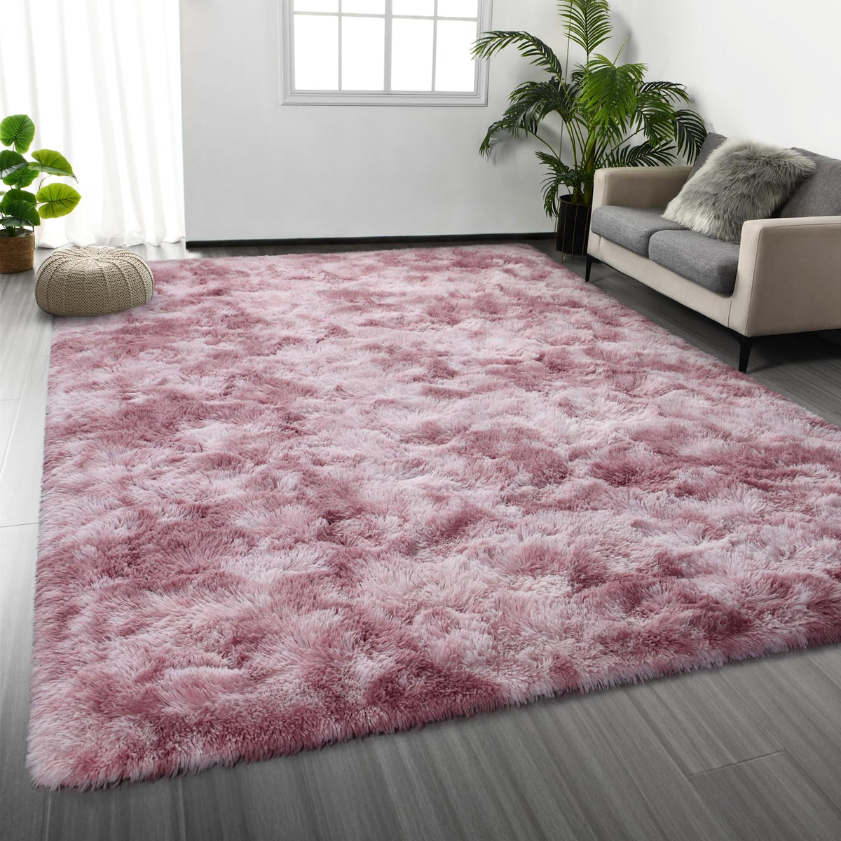 Deerhoo Large Shag Area Rugs 6 x 9, Light Grey | Tie-Dyed, Ultra Soft Plush Fuzzy,Washable, For Living Room, Bedroom, Indoor Carpet Nursery Kids Teen Home Decor