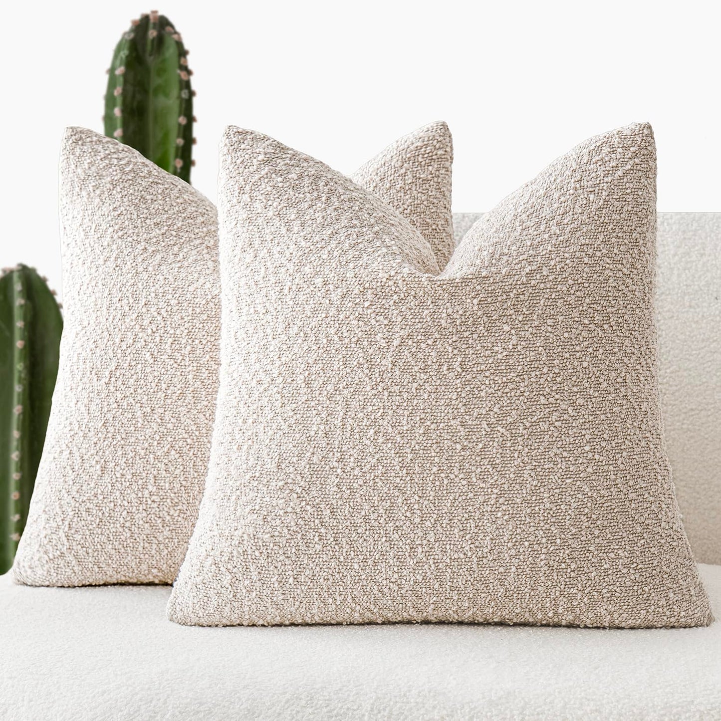 Foindtower Pack of 2, 20 x 20 Inch, Decorative Textured Boucle Throw Pillow Covers Accent Solid Pillow Cases Cozy Soft Couch Cushion Case for Chair Sofa Bedroom Living Room Home Decor, Cream White
