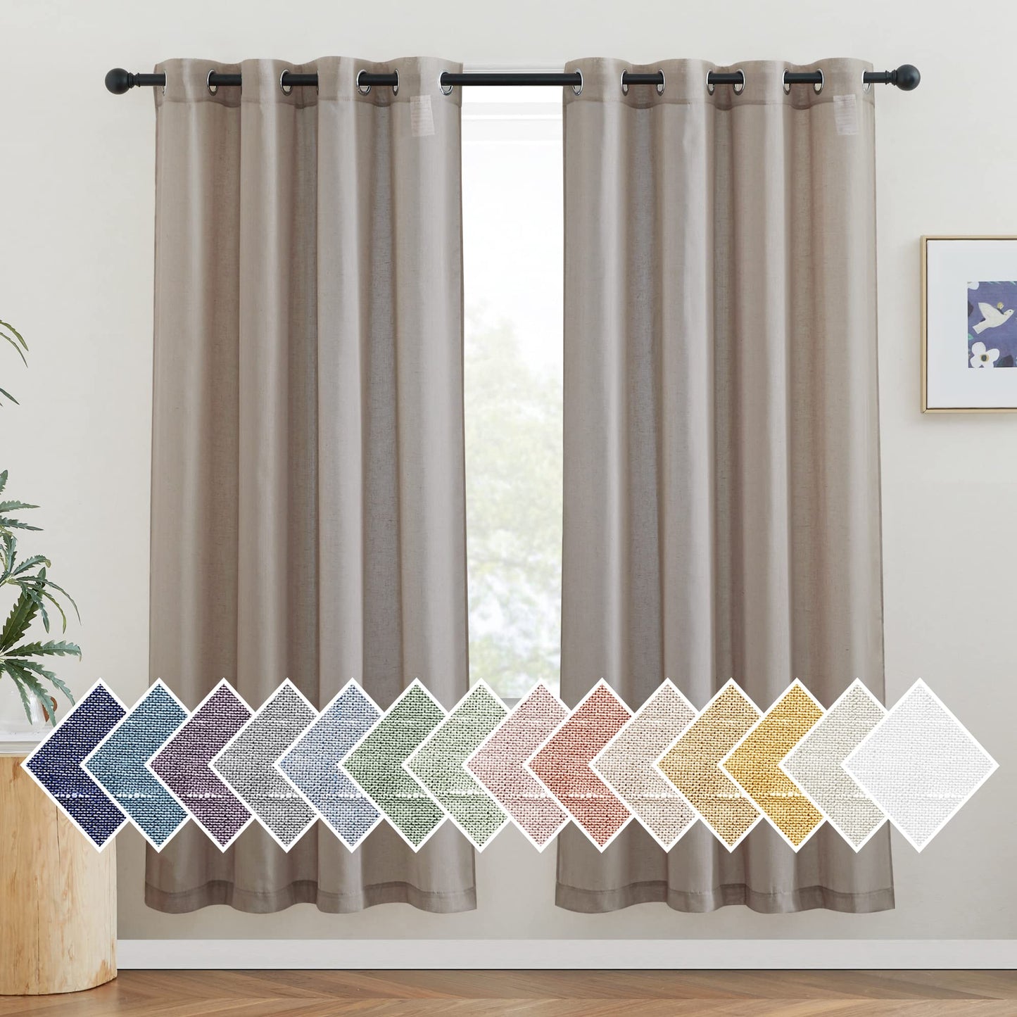 NICETOWN White Sheer Linen Curtains for Living Room 84 inch Length 2 Panels Set, Grommet Semi Sheer Privacy with Light Filtering Flax Window Treatments for Bedroom, W52 x L84