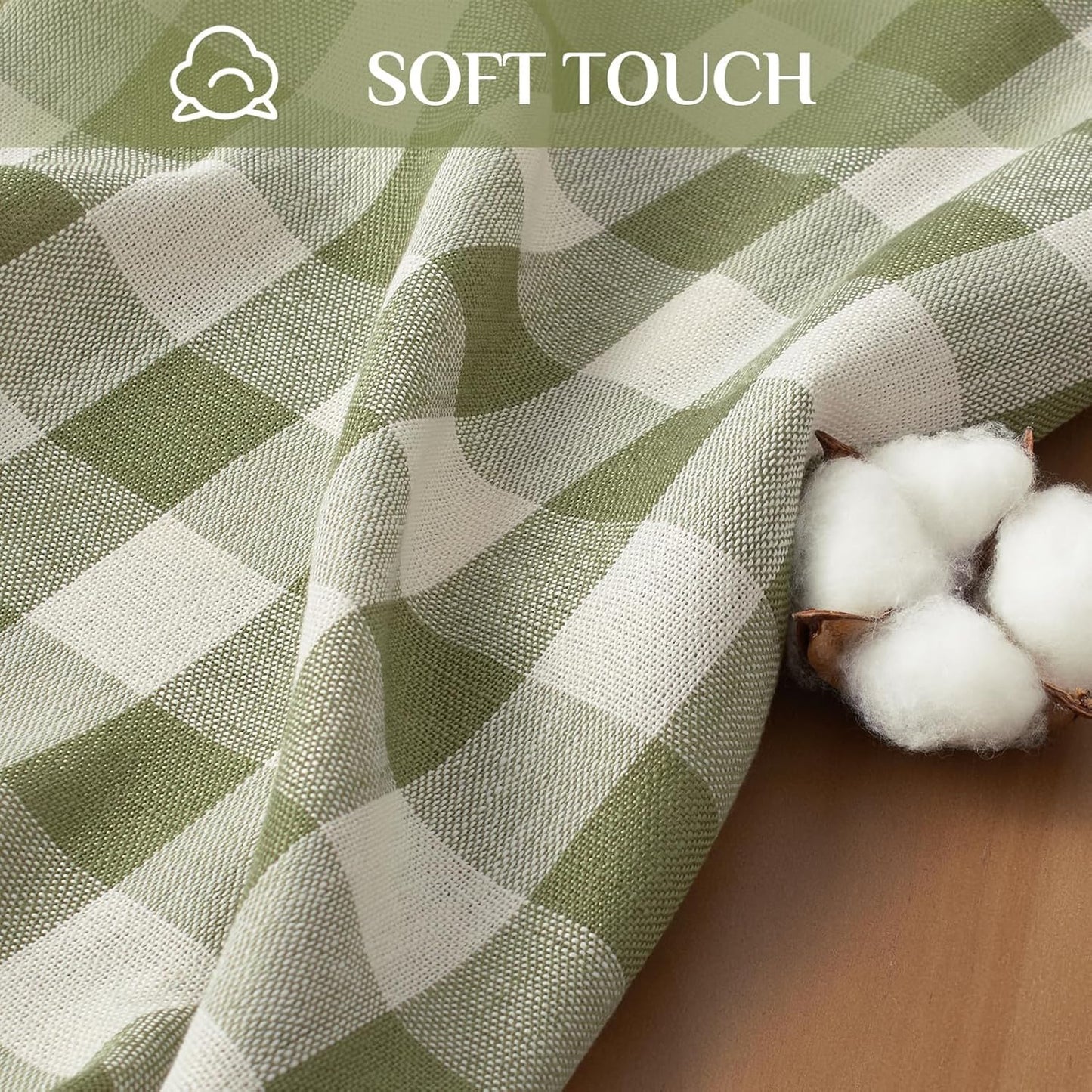 Softalker Outdoor Checkered Tablecloth, Linen Cotton Gingham Table Cloths for 6 Foot Rectangle Tables with Tassel, Heavy Duty Wrinkle Free Plaid Table Cover for Picnic Camping - 55 x 84 Inch, Sage