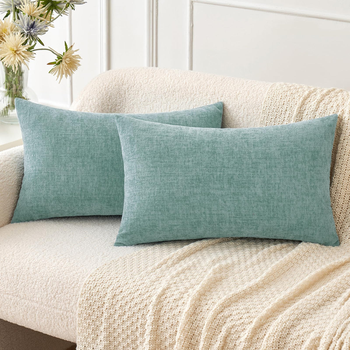 MIULEE Soft Chenille Fall Throw Pillow Covers Burnt Orange 18x18 Pack of 2 | Modern Fall Home Decor, Classic Decorative Pillows, Solid Dyed Cases, Boho Couch Cushion Covers for Sofa Bed Living Room