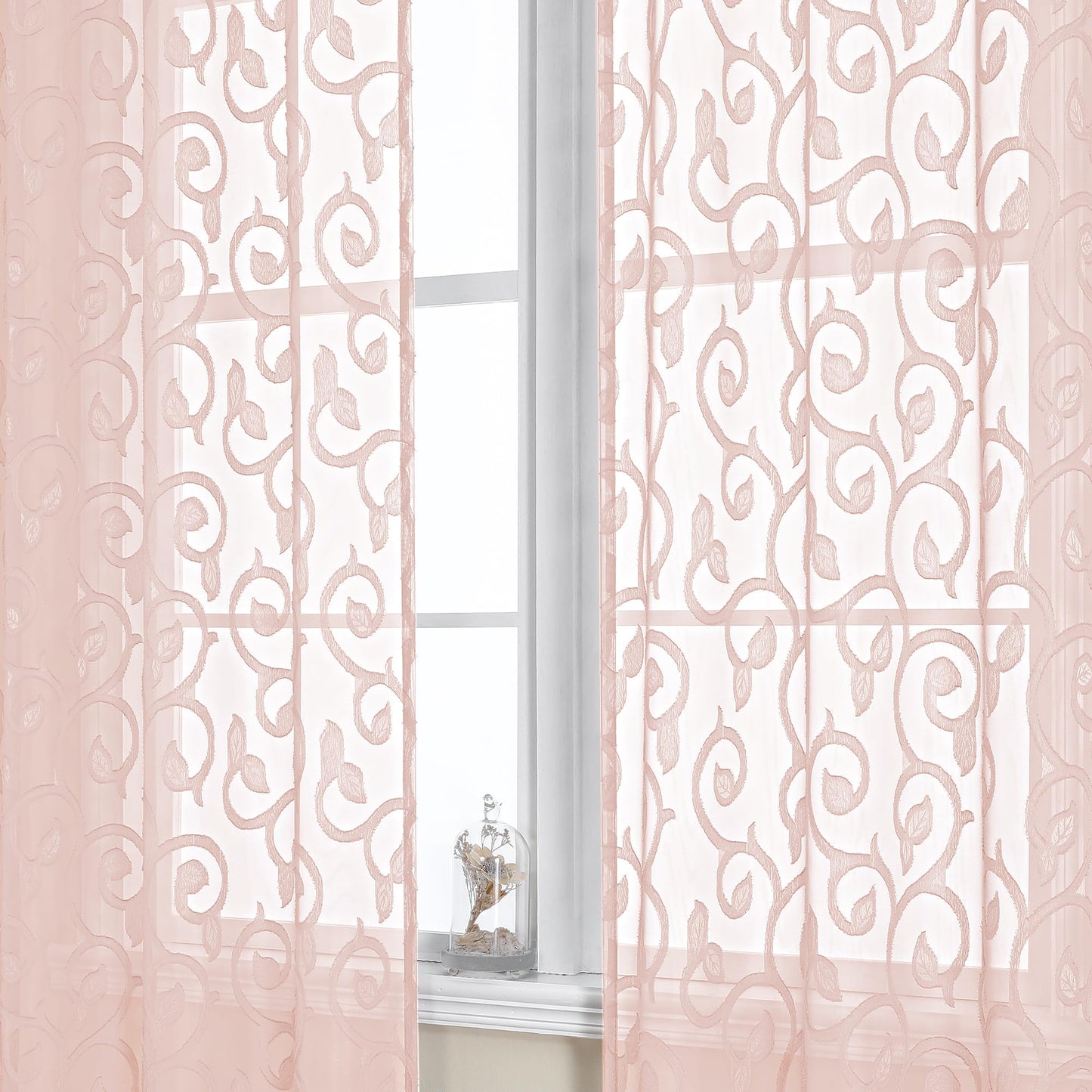 Furman Ivory Sheer Curtains 84 inches Long for Bedroom Living Room 2 Panels Set, Jacquard Clip Light Filtering Semi Sheer Curtain Rod Pocket Window Drapes, 2 Pcs Each 40 W 84 L