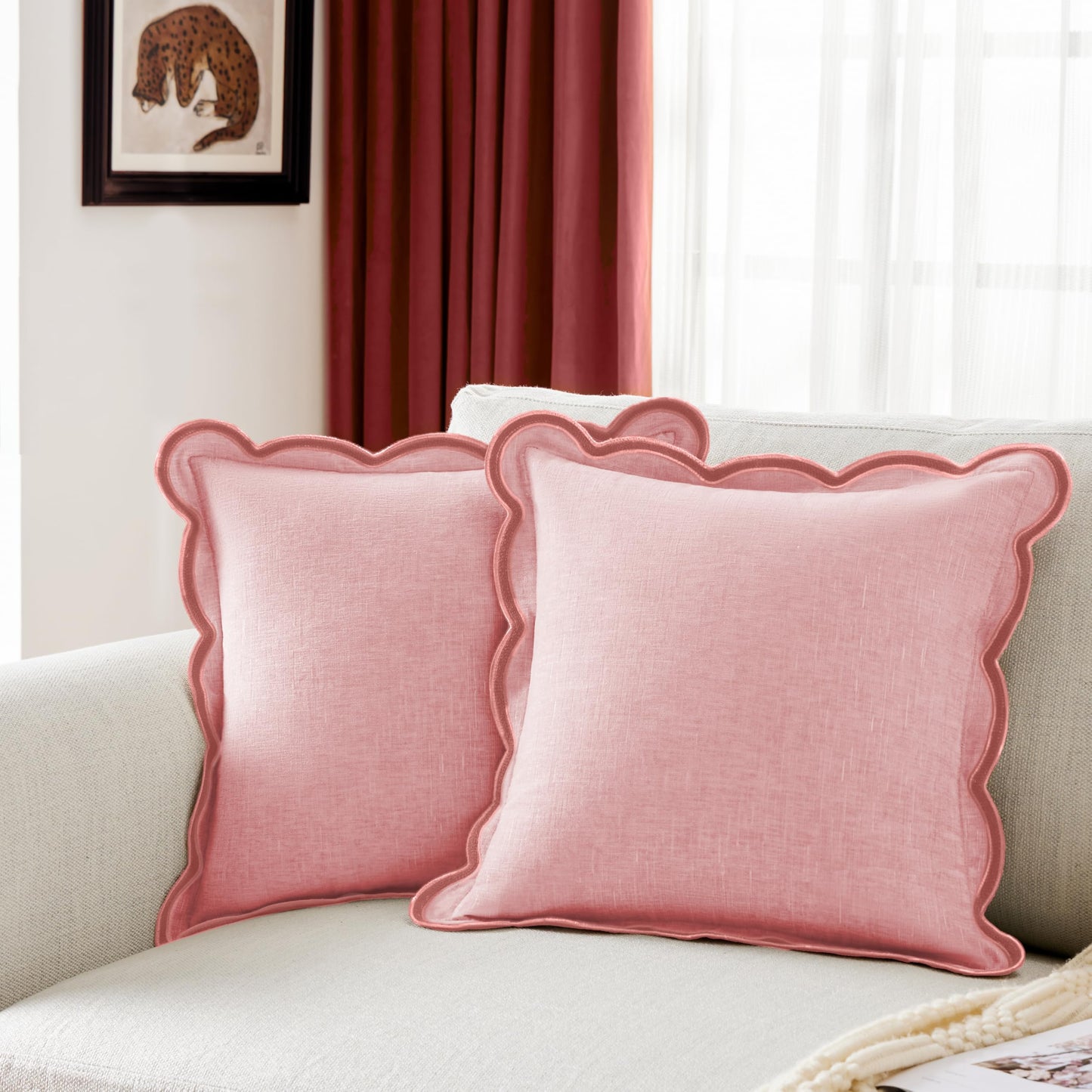 Ohocut Scalloped Pillow Cover Pack of 2 Spring Chenille Decorative Throw Pillow Covers Cute Boho Couch Pillow Covers Aesthetic Funky Preppy Pillow Cases for Sofa Living Room (Misty Blue, 18x18 Inch)