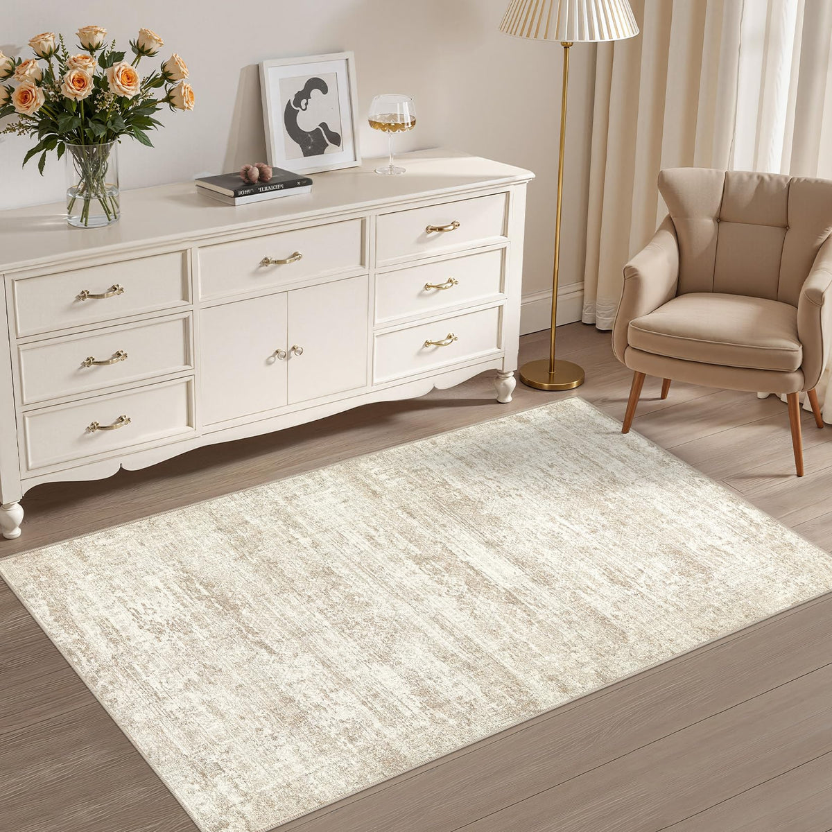UERMEI 9x12 Area Rug Living Room Rugs - Washable Neutral Modern Abstract Soft Thin Large Rug Indoor Floor No Slip Rug Carpet for Bedroom Under Dining Table Home Office Decor - Brown Grey