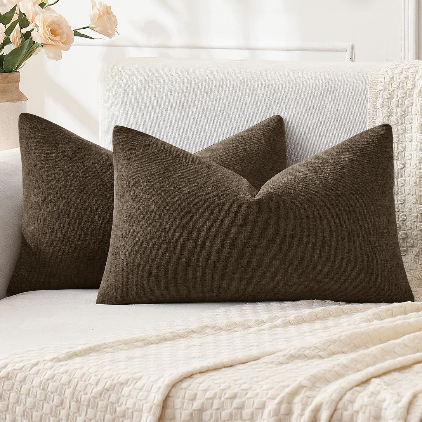 MIULEE Olive Green Chenille Couch Throw Pillow Covers, 18x18 | Set of 2, Soft Modern Farmhouse Style, Decorative Pillowcases for Sofa Living Room Bed, Home Decor