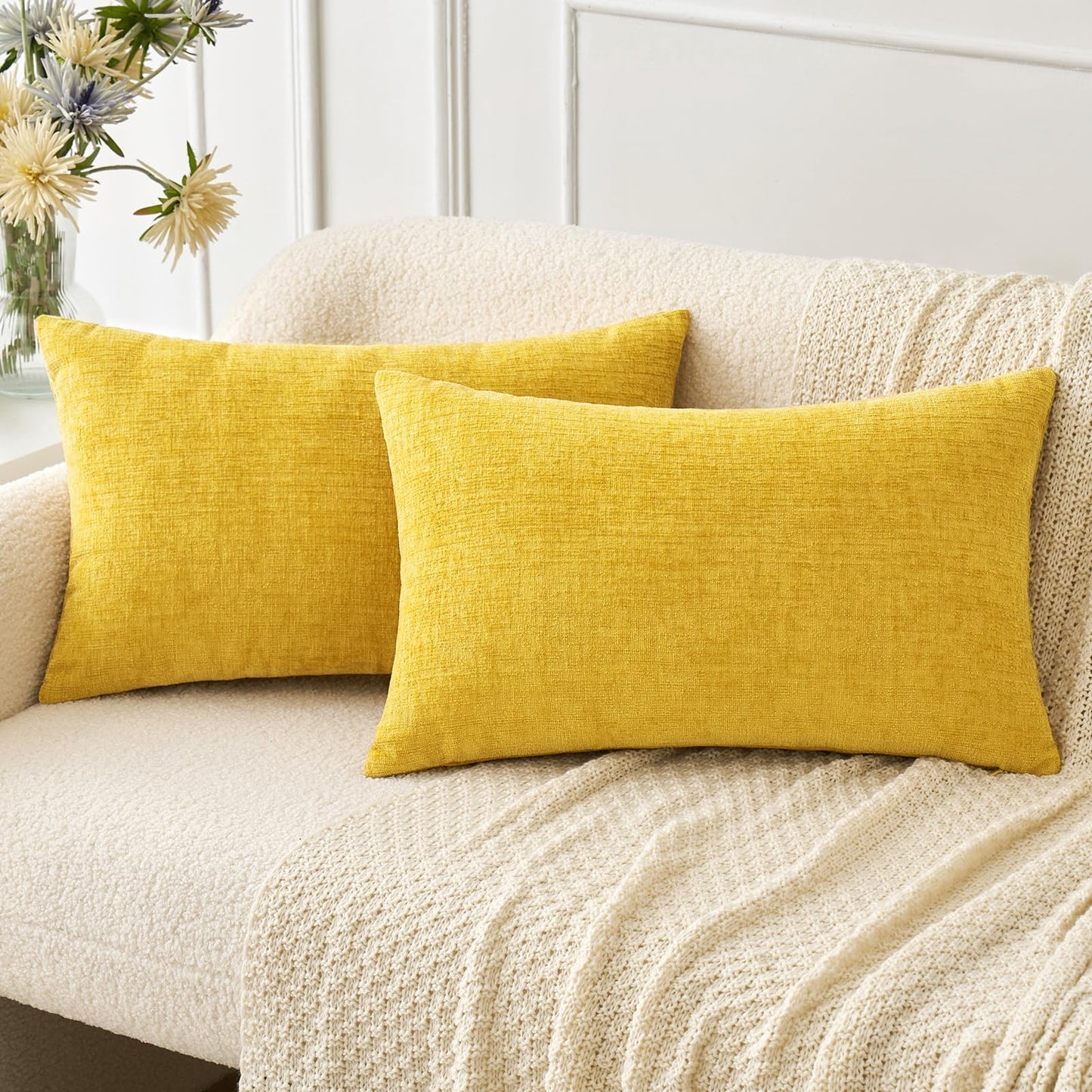 MIULEE Soft Chenille Fall Throw Pillow Covers Burnt Orange 18x18 Pack of 2 | Modern Fall Home Decor, Classic Decorative Pillows, Solid Dyed Cases, Boho Couch Cushion Covers for Sofa Bed Living Room