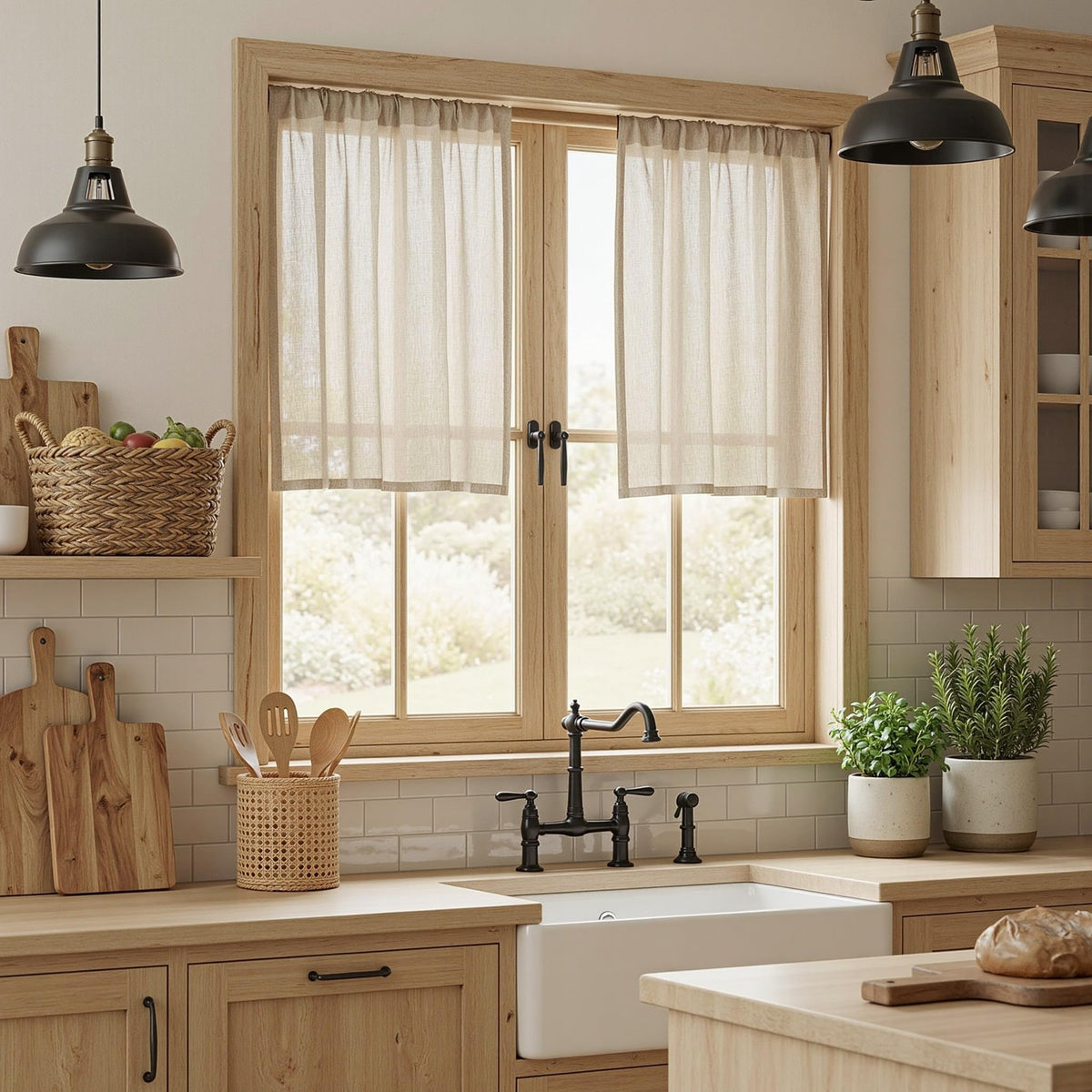 MYSKY HOME Linen Curtains for Living Room, Natural Semi Sheer Curtains & Drapes 84 inches Length 2 Panels Set Farmhouse Country Boho Style Back Tab Draperies for Sliding Glass Door, 50" Wide, Linen