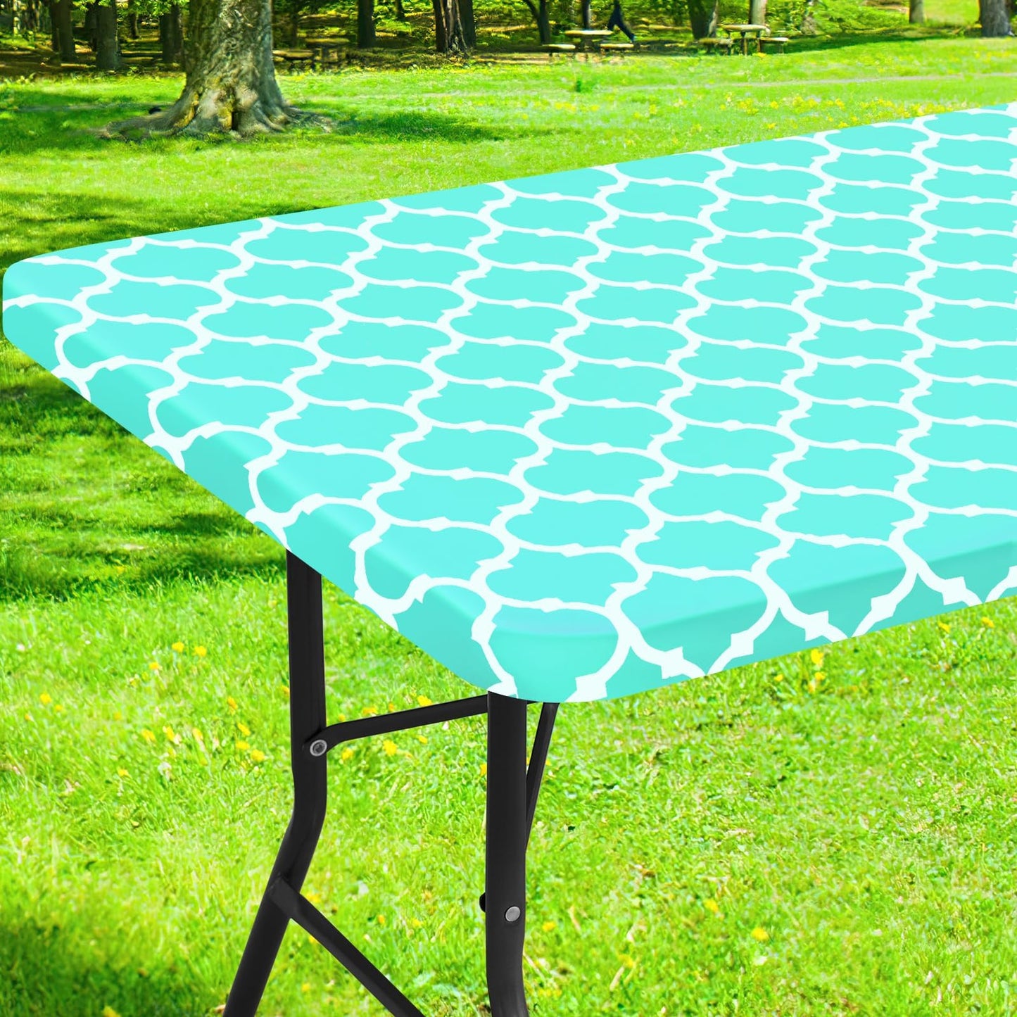 Smiry Picnic Fitted Table Cover, 6 Foot Flannel Backed Vinyl Tablecloth | Waterproof Elastic Stretch Table Cloth, Wipeable Plastic Tablecloth for Camping, Indoor & Outdoor (Grey, 30" x 72")