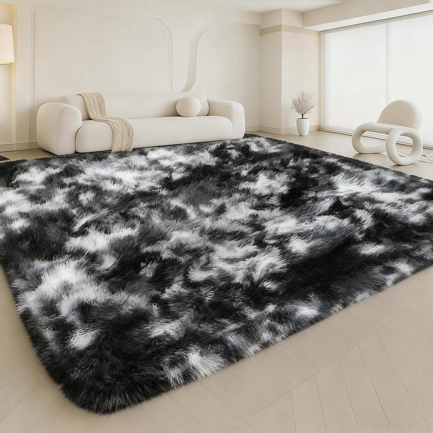 8x10 Cream Fluffy Shag Area Rug, Non-Slip Soft Carpet for Home | Soft Plush Rug With Durable Non-Slip Backing. Ideal for Living Room, Bedroom, Kids Room. Thick, Cozy, Modern Design.