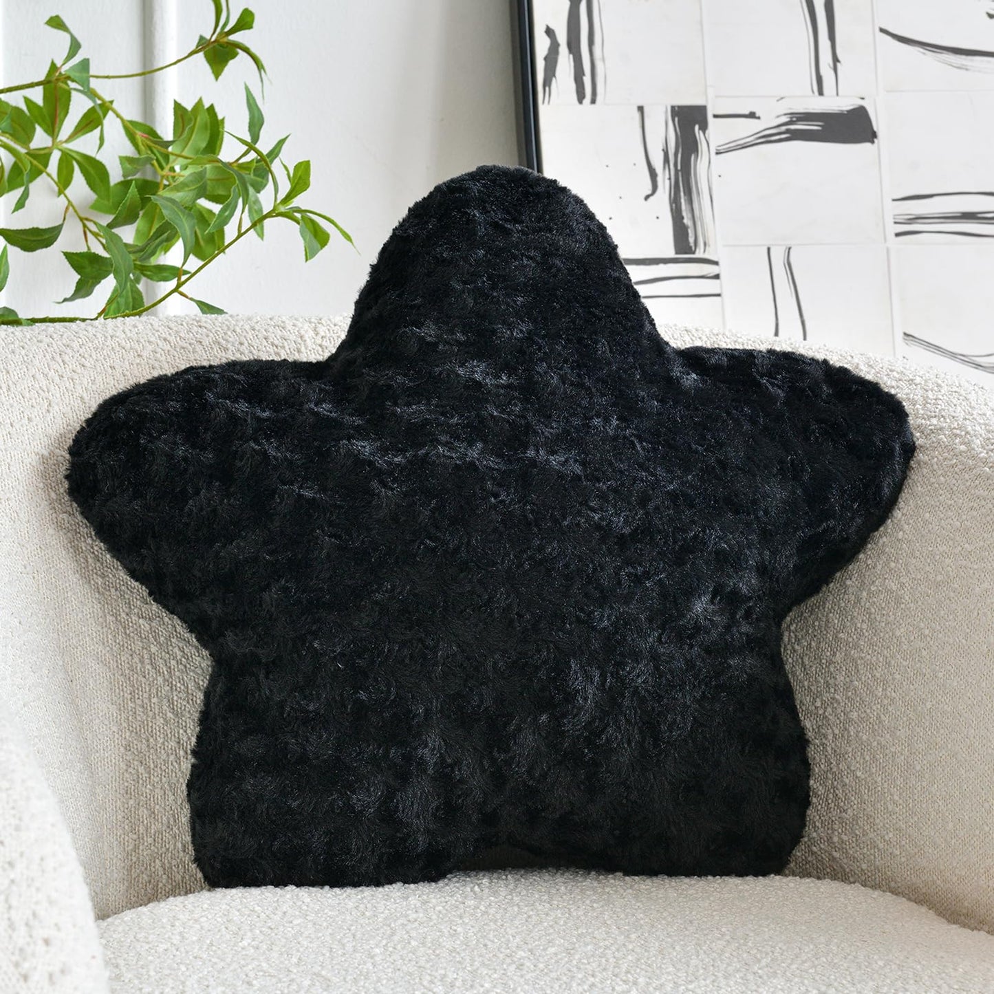 Star Pillow, 14.9" Star Shaped Plush Pillow for Couch Bed Sofa, Cute Decorative Throw Pillows with Soft Faux Fur Room Decor for Bedroom Living Room (White)