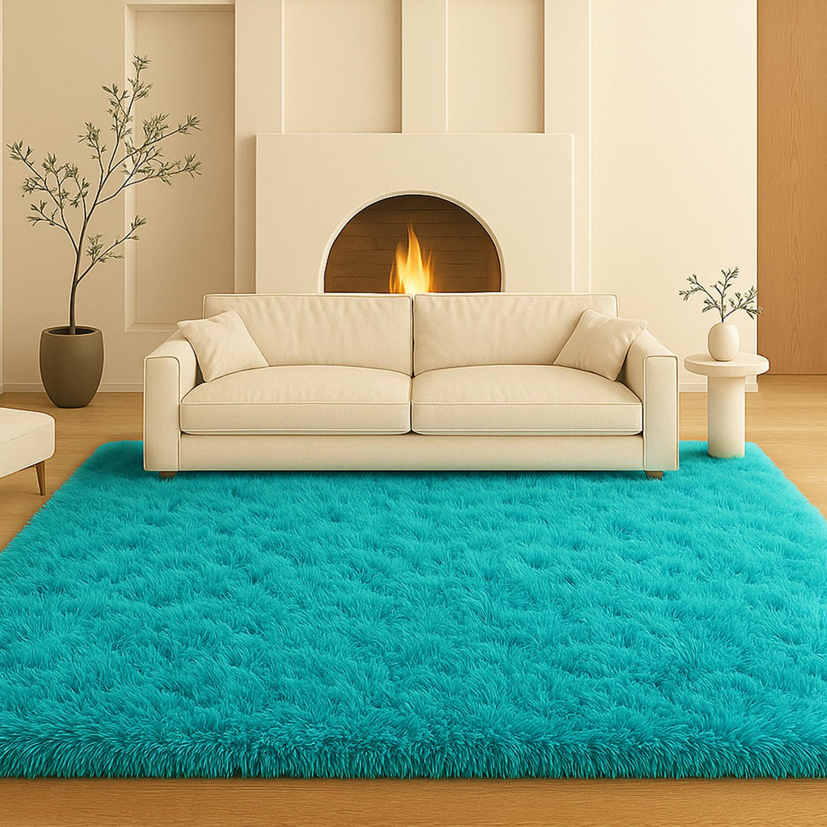 8x10 Cream Fluffy Shag Area Rug, Non-Slip Soft Carpet for Home | Soft Plush Rug With Durable Non-Slip Backing. Ideal for Living Room, Bedroom, Kids Room. Thick, Cozy, Modern Design.