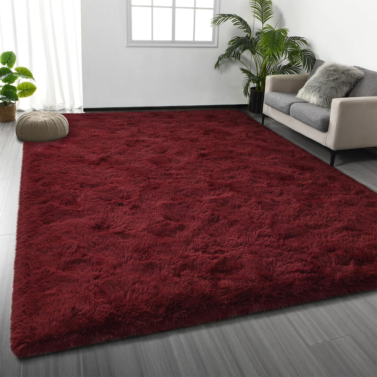 Deerhoo Large Shag Area Rugs 6 x 9, Light Grey | Tie-Dyed, Ultra Soft Plush Fuzzy,Washable, For Living Room, Bedroom, Indoor Carpet Nursery Kids Teen Home Decor