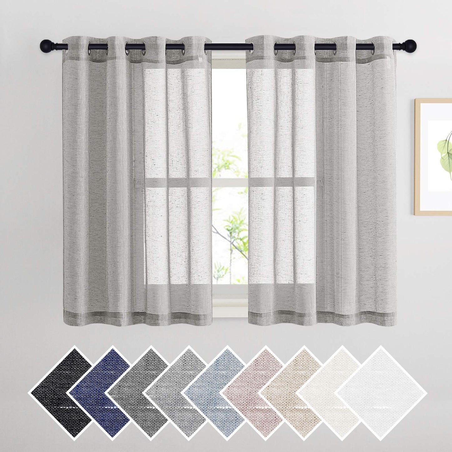 NICETOWN White Sheer Linen Curtains for Living Room 84 inch Length 2 Panels Set, Grommet Semi Sheer Privacy with Light Filtering Flax Window Treatments for Bedroom, W52 x L84
