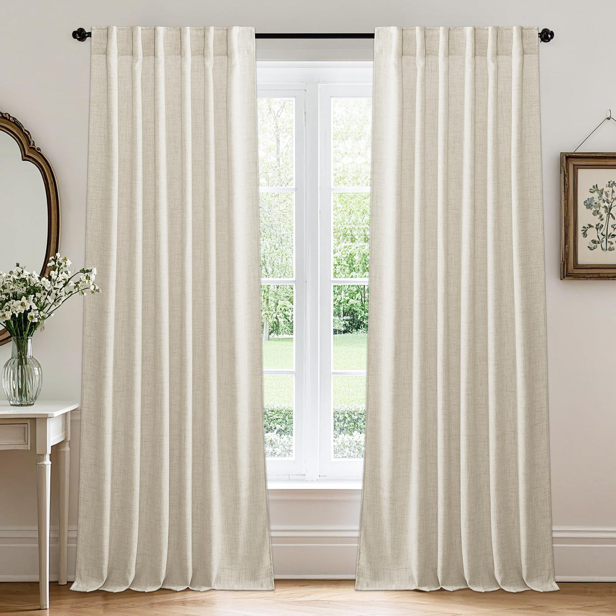 RYB HOME White Sheer Curtains for Living Room Patio Glass Door, W52 x L95 | Linen Texture, Light Filtering Privacy, Airy Translucent, Back Tab, Bedroom Office Balcony, W52 x L95, 2 Panels