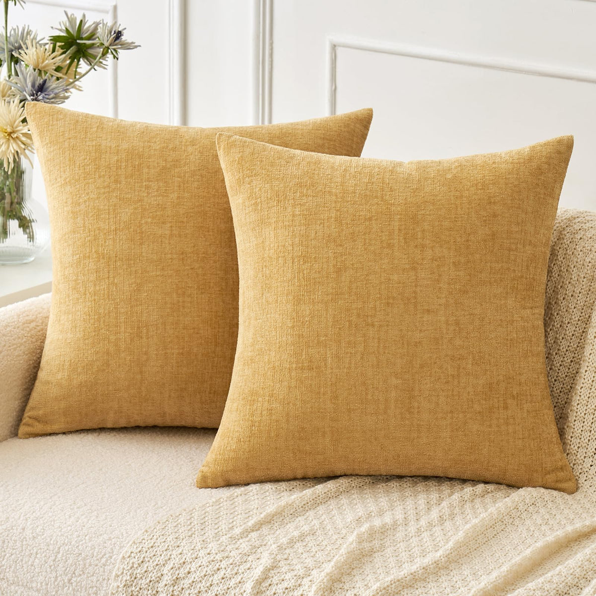 MIULEE Soft Chenille Fall Throw Pillow Covers Burnt Orange 18x18 Pack of 2 | Modern Fall Home Decor, Classic Decorative Pillows, Solid Dyed Cases, Boho Couch Cushion Covers for Sofa Bed Living Room