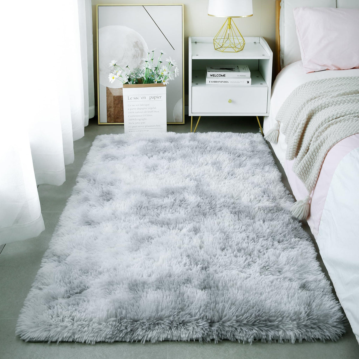 Pink Fluffy 4x6 Area Rugs for Bedroom Girls, Plush Washable Carpet | Area Rug for Kids Room, Nursery, Dorm Room, Non Slip Shaggy Floor Carpet