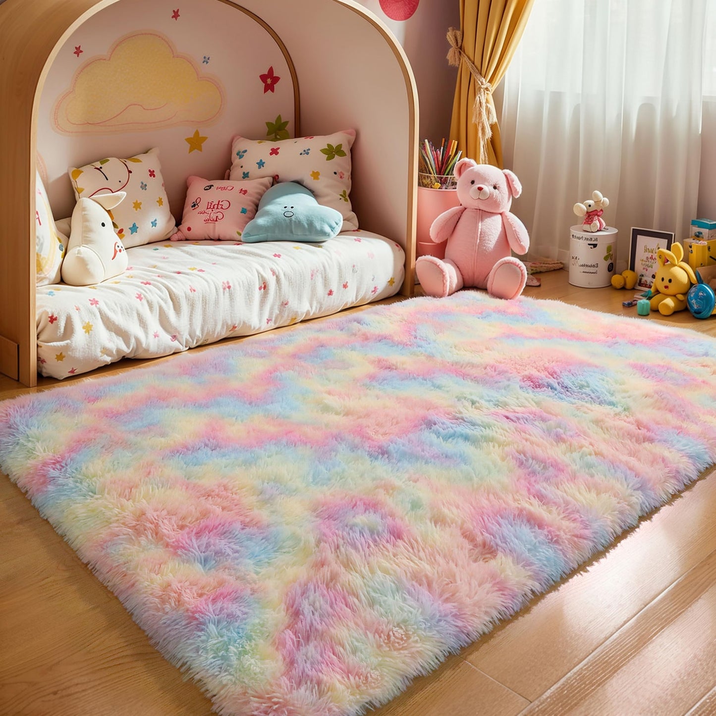 Pink Fluffy 4x6 Area Rugs for Bedroom Girls, Plush Washable Carpet | Area Rug for Kids Room, Nursery, Dorm Room, Non Slip Shaggy Floor Carpet