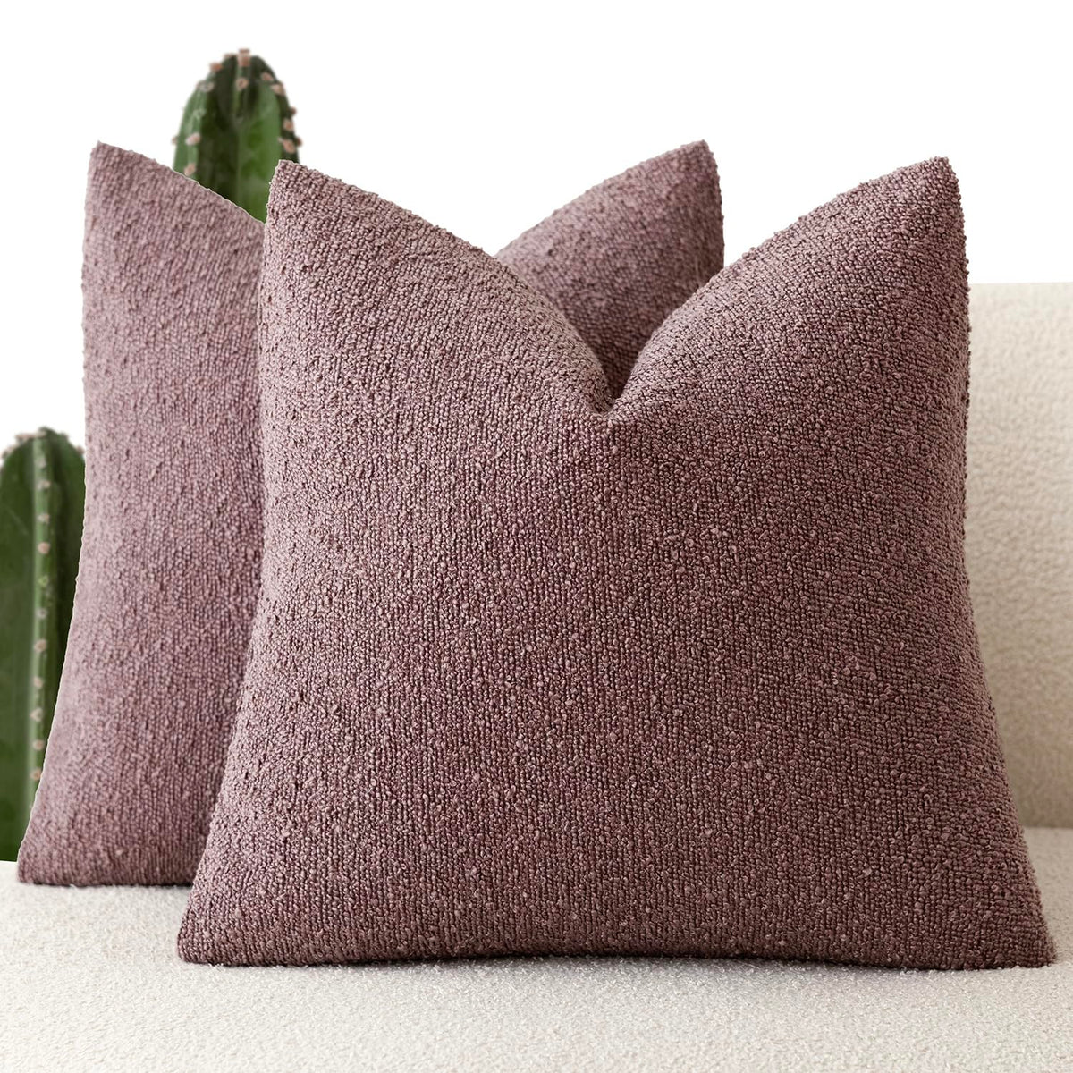 Foindtower Pack of 2, 20 x 20 Inch, Decorative Textured Boucle Throw Pillow Covers Accent Solid Pillow Cases Cozy Soft Couch Cushion Case for Chair Sofa Bedroom Living Room Home Decor, Cream White