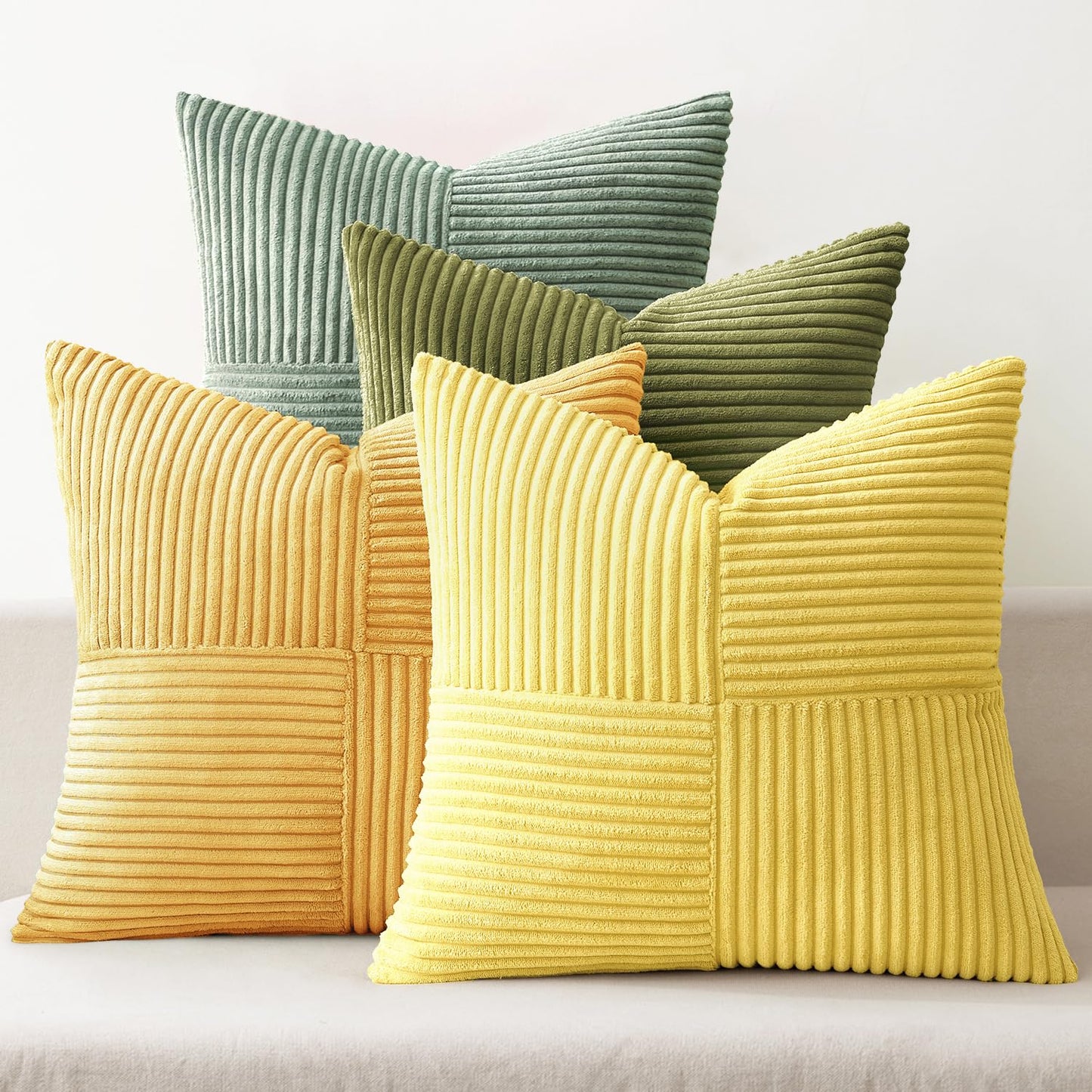 MIULEE Fall Teal Orange Decorative Throw Pillow Covers 18x18 Inch Set of 4 Boho Corduroy Striped Cushion Cases Modern Farmhouse Patchwork Pillow Cases for Couch Sofa Bedroom Home Decor