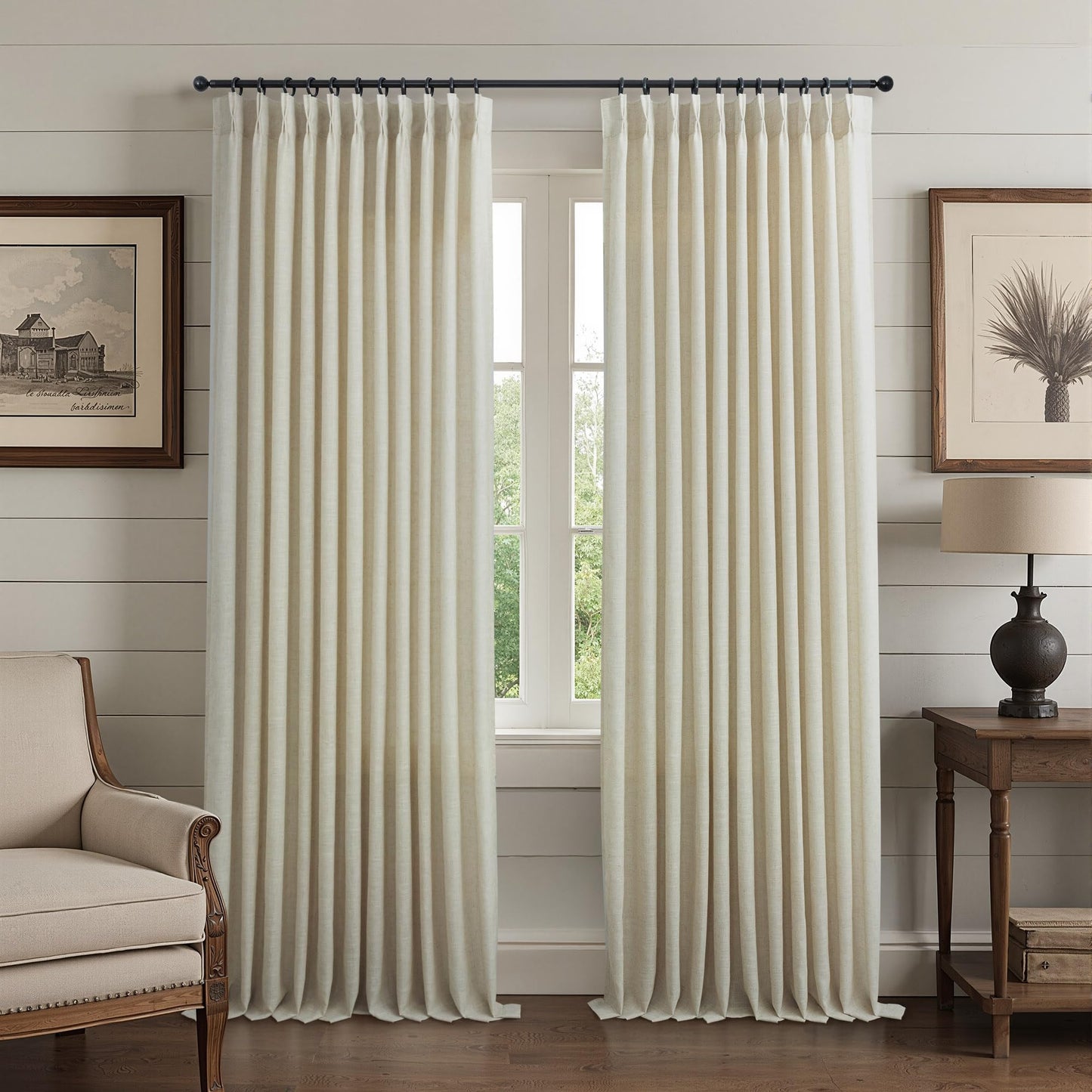 White Linen Pleated Curtains 84 Inches Long for Bedroom Back Tab Light Filtering Sheer Pinch Pleat Drapes Hook Ring Modern Farmhouse Coastal Cotton Textured Gauze Curtain Living Room 84 Length 2 Panel