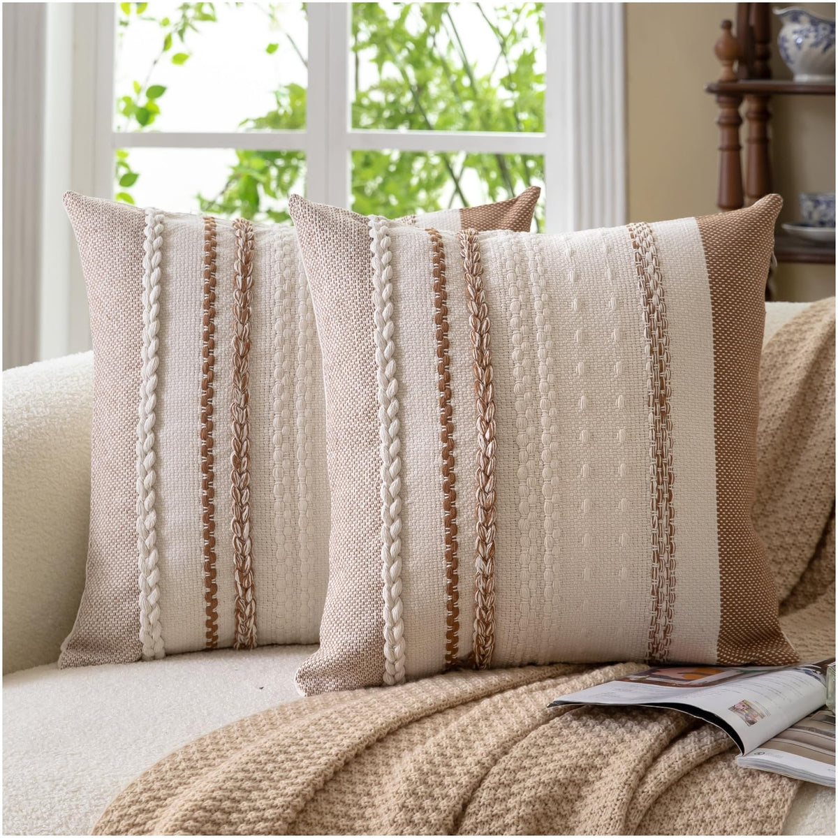 Cethom Boho Throw Pillow Covers 18x18 Inch Set of 2, Blue Textured Decorative Couch Pillow Cases for Farmhouse Home Decor, Accent Cushion Cover for Sofa, Bed, Living Room, Bedroom