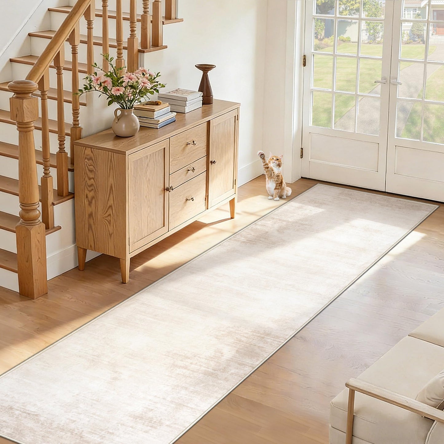 Area Rugs 6x9 Living Room: Washable Rug Modern Abstract Large Rug Soft Non Slip Neutral Rugs Stain Resistant Indoor Carpet for Bedroom Kitchen Dining Room Table Nursery Home Office Rugs(Beige,6'x9')
