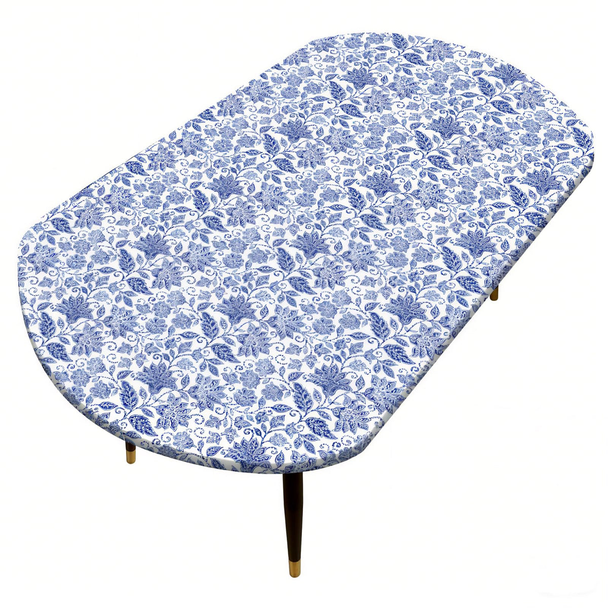 Pioggia Round Vinyl Fitted Tablecloth with Flannel Backing Elastic Table Cloth Waterproof Oil-Proof Plastic Table Cover Best for 45"-56" Round