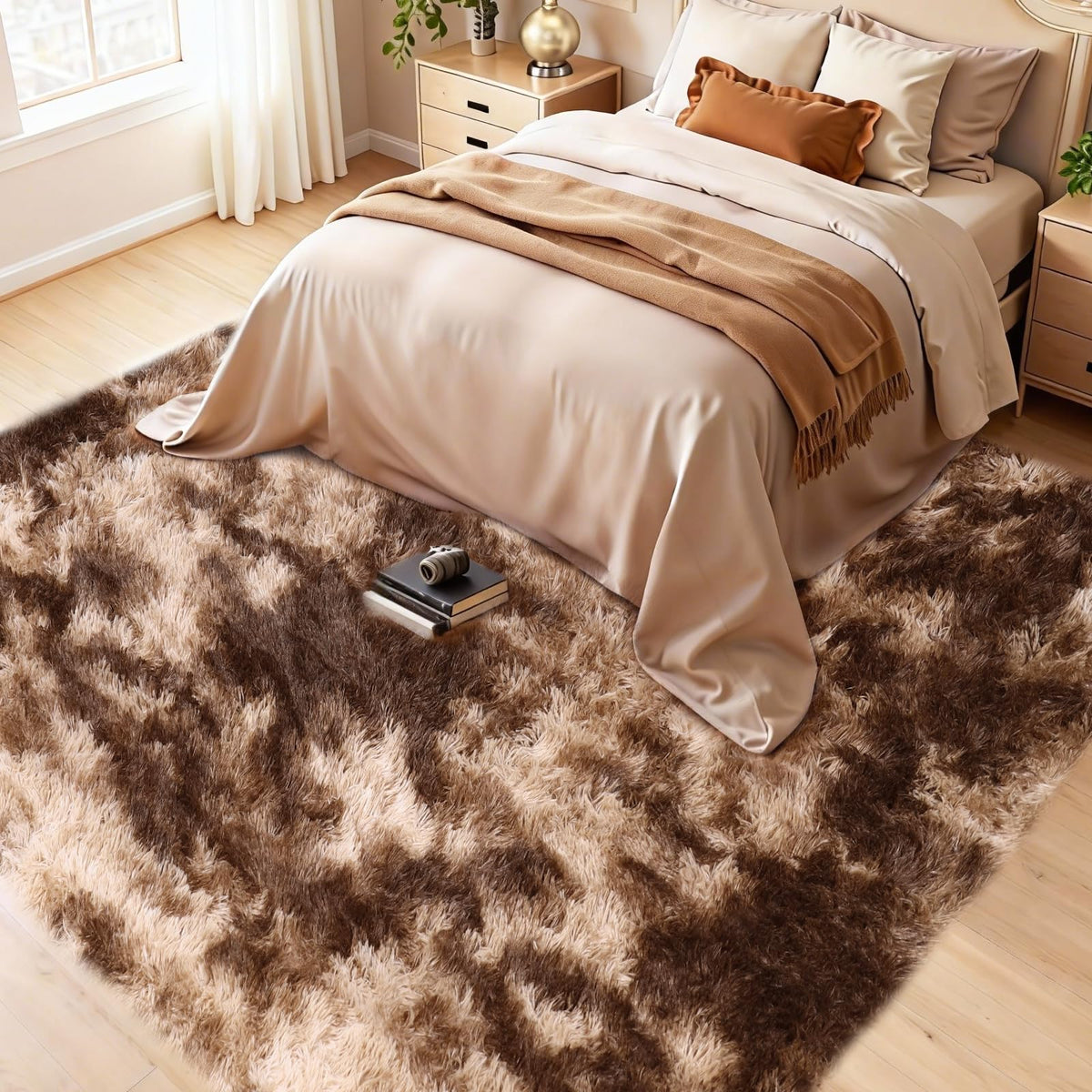 8x10 Cream Fluffy Shag Area Rug, Non-Slip Soft Carpet for Home | Soft Plush Rug With Durable Non-Slip Backing. Ideal for Living Room, Bedroom, Kids Room. Thick, Cozy, Modern Design.