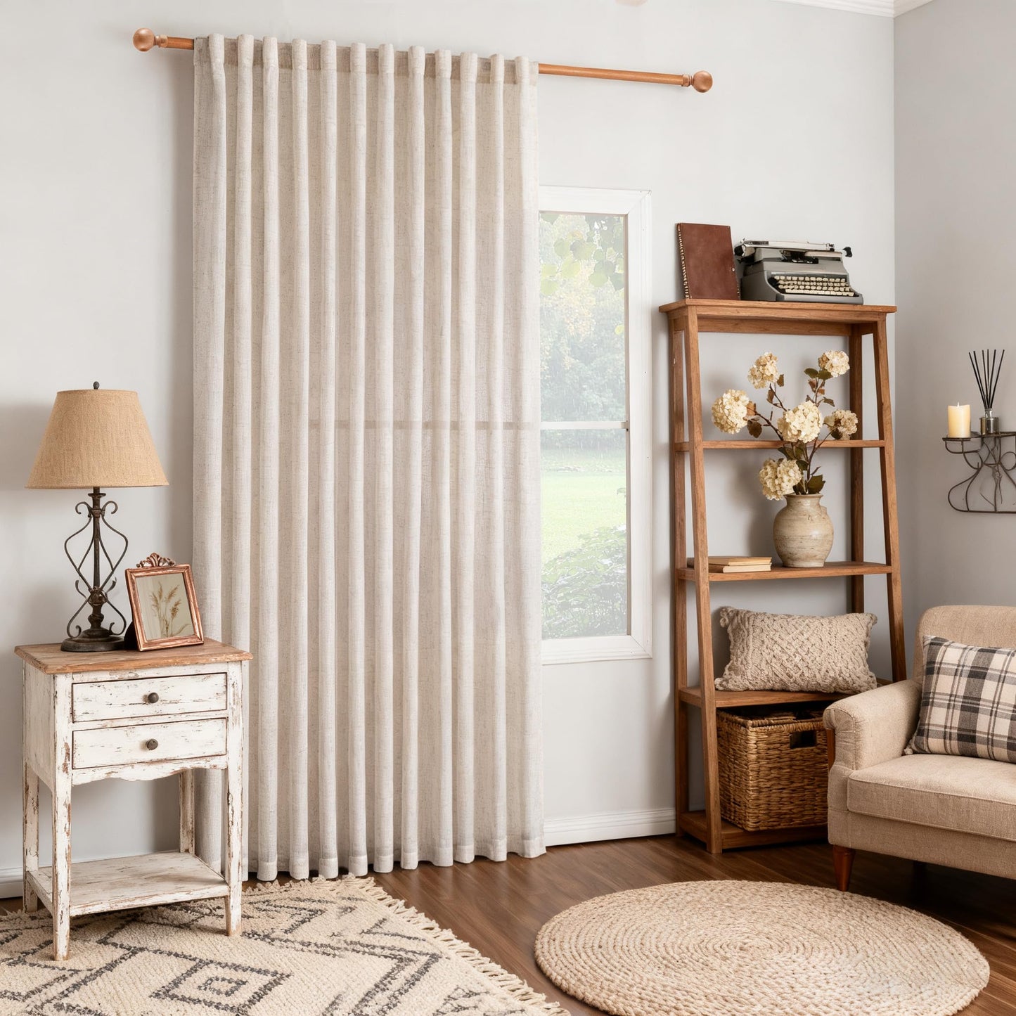 MYSKY HOME Linen Curtains for Living Room, Natural Semi Sheer Curtains & Drapes 84 inches Length 2 Panels Set Farmhouse Country Boho Style Back Tab Draperies for Sliding Glass Door, 50" Wide, Linen