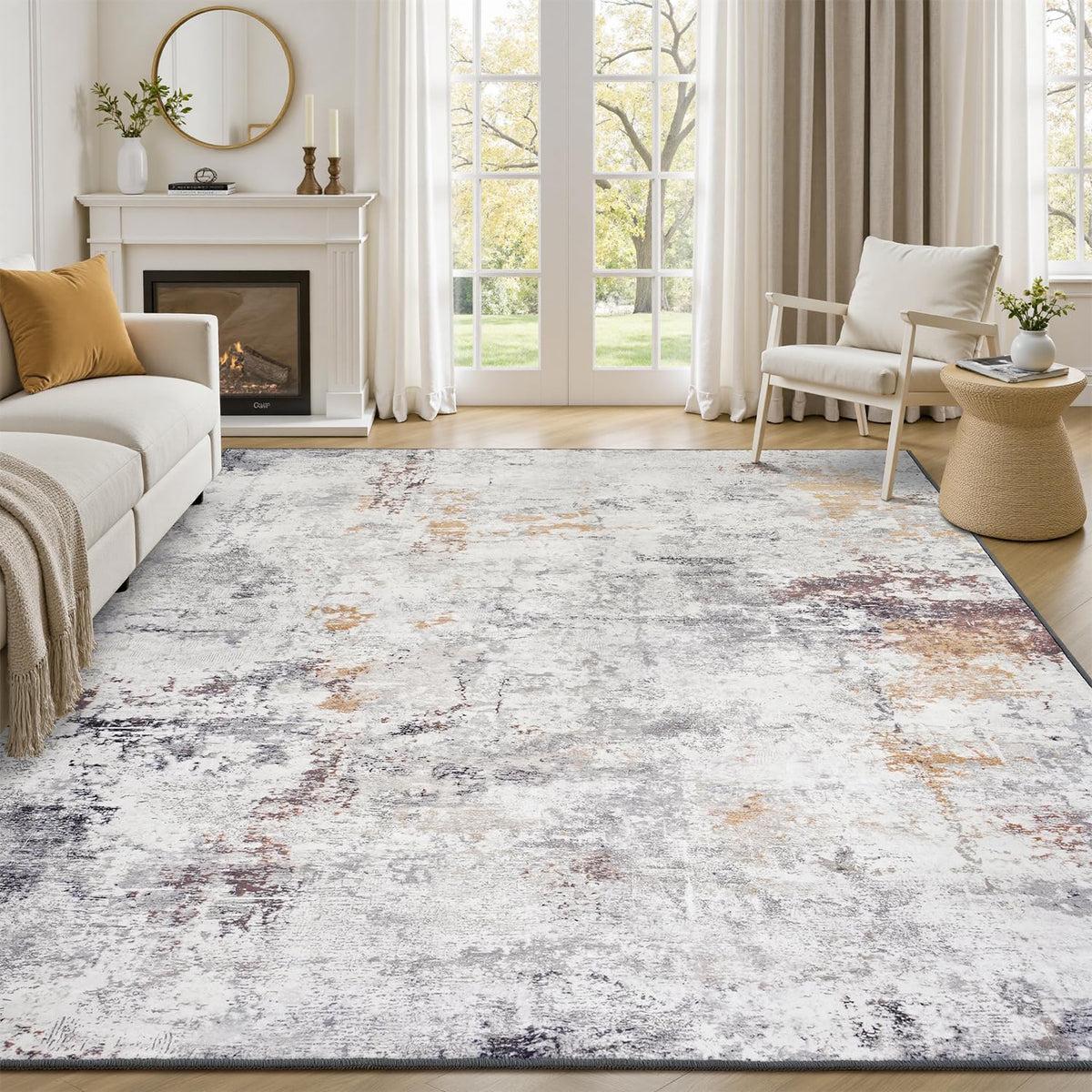 Rugflix 8x10 Area Rugs for Living Room, Washable Large Rug Stain-Resistant Low Pile, Modern Dark Carpet for Dining Room Home Office Kid Room Nursery Bedroom, Navy Blue/Black