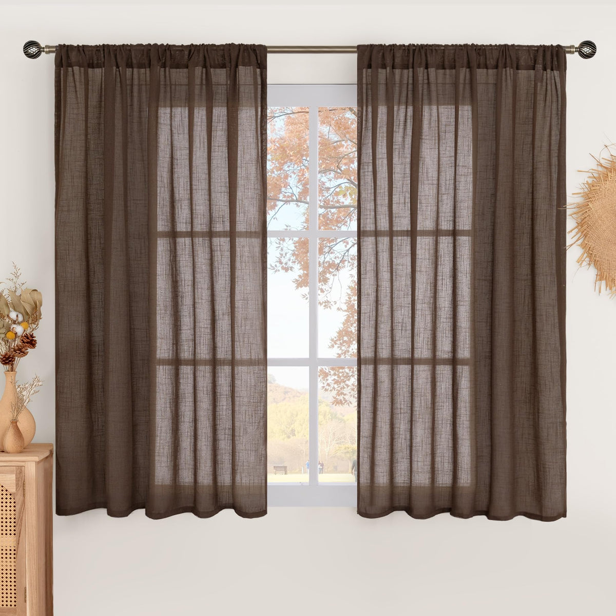 BGment Linen Sheer Curtains 84 Inches Long 2 Panels Set for Living Room | Light Filtering Drapes with Rod Pocket Lightweight Window Treatments for Bedroom, 52 X 84 Inch Length