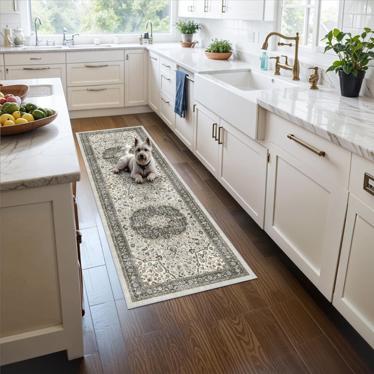 2x6 Hallway Washable Runner Rug : Vintage Soft Kitchen Laundry Runner with Non Slip Backing Farmhouse Entryway Living Room Floor Mat Stain Resistant Carpet for Bedroom Bathroom Distressed Beside Rug