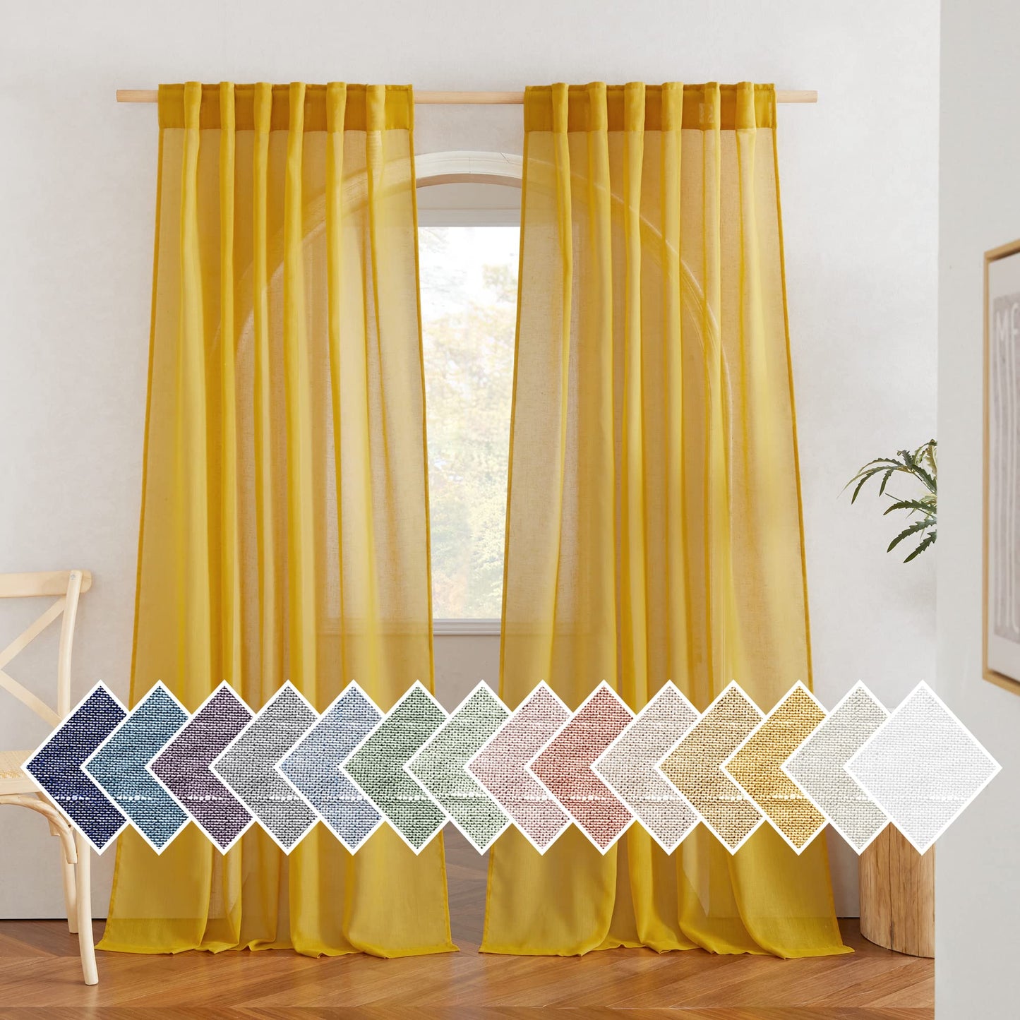 NICETOWN Semi Sheer White Curtains 84 inch Long, Rod Pocket & Back Tab Sheer Linen Curtains & Drapes Balance Privacy & Light Panels for Bedroom/Living Room, W52 x L84, 2 Panels