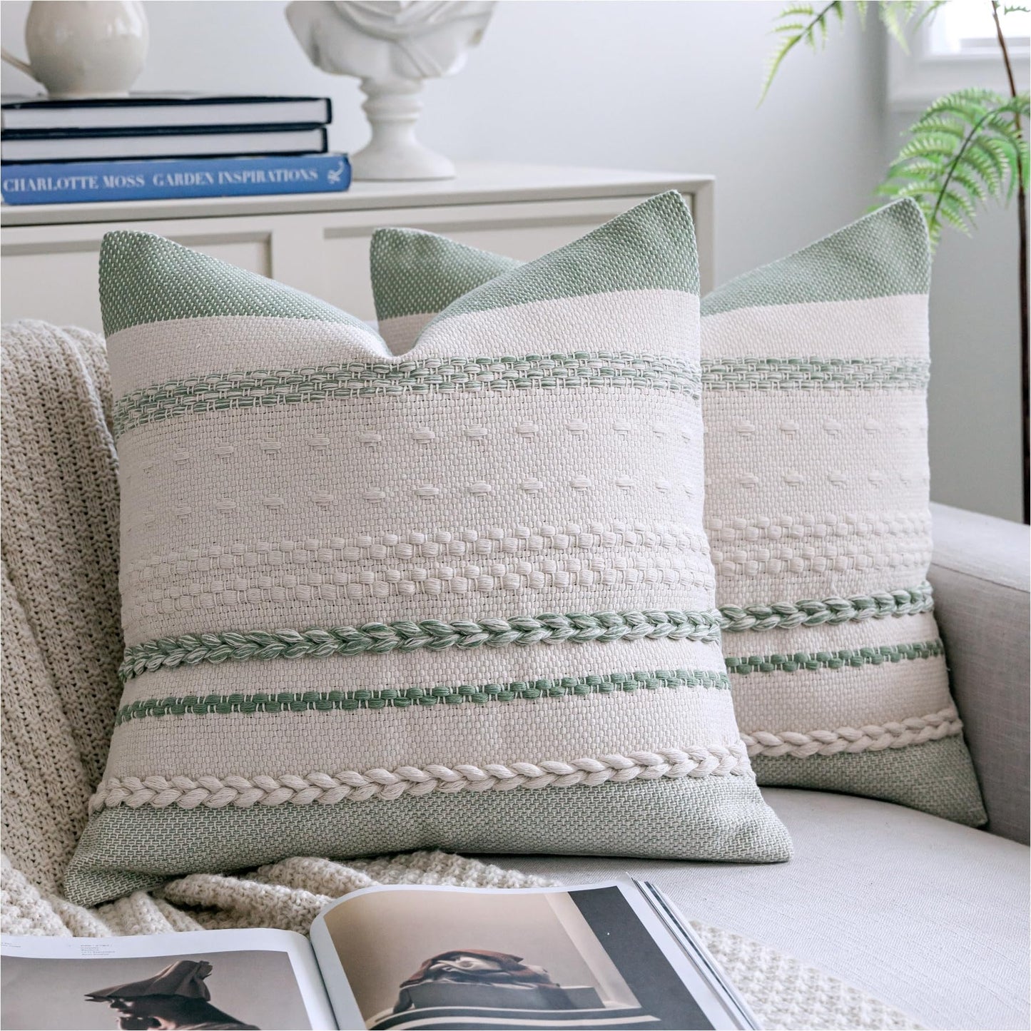 Cethom Boho Throw Pillow Covers 18x18 Inch Set of 2, Blue Textured Decorative Couch Pillow Cases for Farmhouse Home Decor, Accent Cushion Cover for Sofa, Bed, Living Room, Bedroom