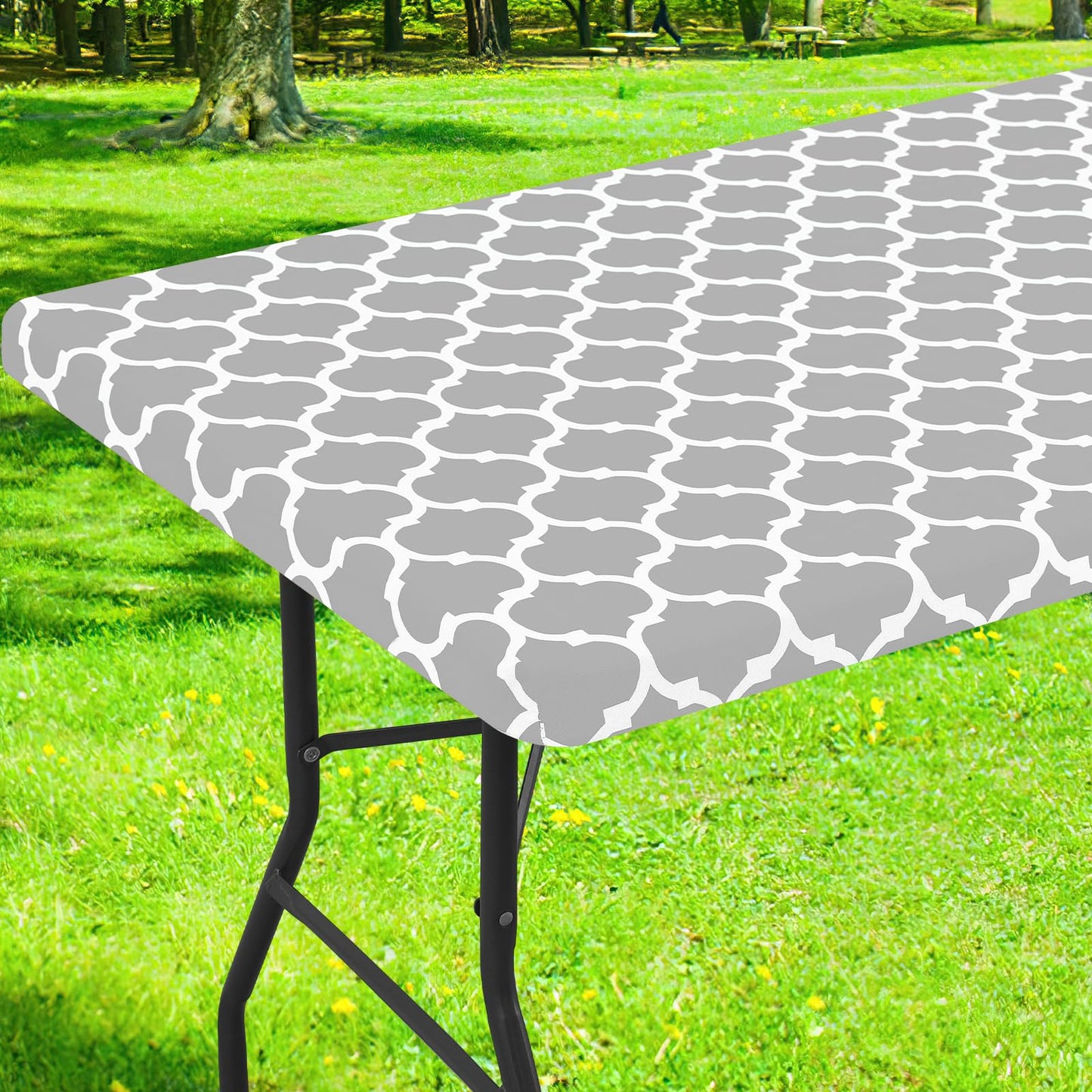 Smiry Picnic Fitted Table Cover, 6 Foot Flannel Backed Vinyl Tablecloth | Waterproof Elastic Stretch Table Cloth, Wipeable Plastic Tablecloth for Camping, Indoor & Outdoor (Grey, 30" x 72")