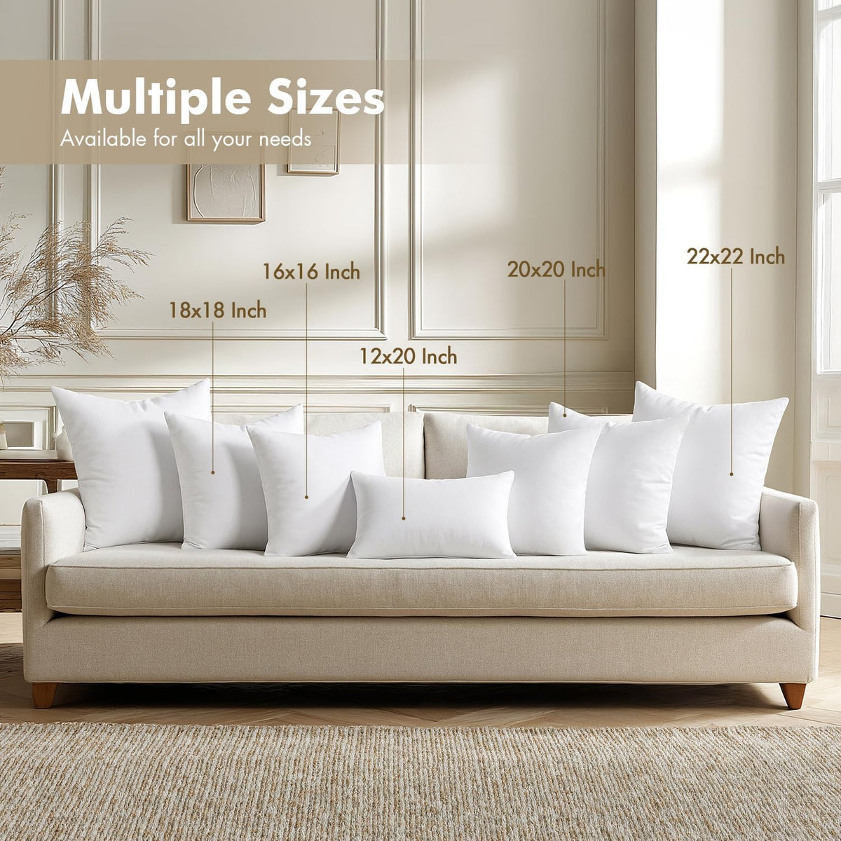 MIULEE 18x18 Pillow Inserts 4 Pack, 100% Virgin Fiber Filling Throw Pillows | Decorative Pillows for Sofa Bed Couch, Firm and Full Pillows, Excellent Support, Soft Brushed Fabric