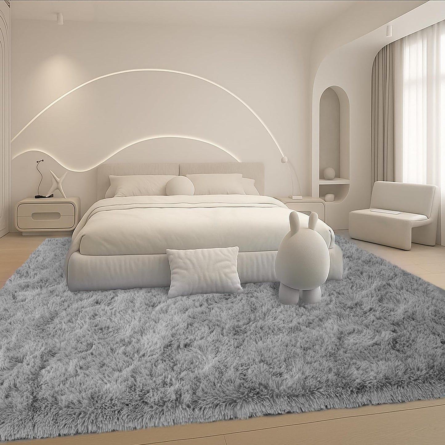 8x10 Cream Fluffy Shag Area Rug, Non-Slip Soft Carpet for Home | Soft Plush Rug With Durable Non-Slip Backing. Ideal for Living Room, Bedroom, Kids Room. Thick, Cozy, Modern Design.