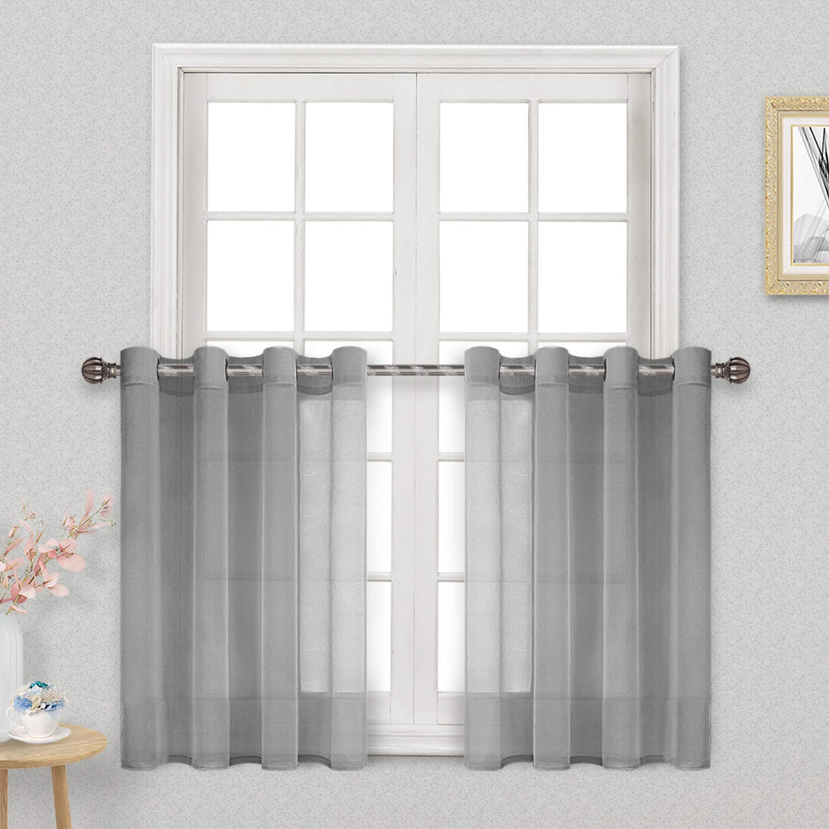 DWCN White Sheer Curtains Linen Look Semi Transparent Voile Grommet White Curtains for Living Dining Room Drapes 52 x 84 Inch Long, Set of 2 Panels